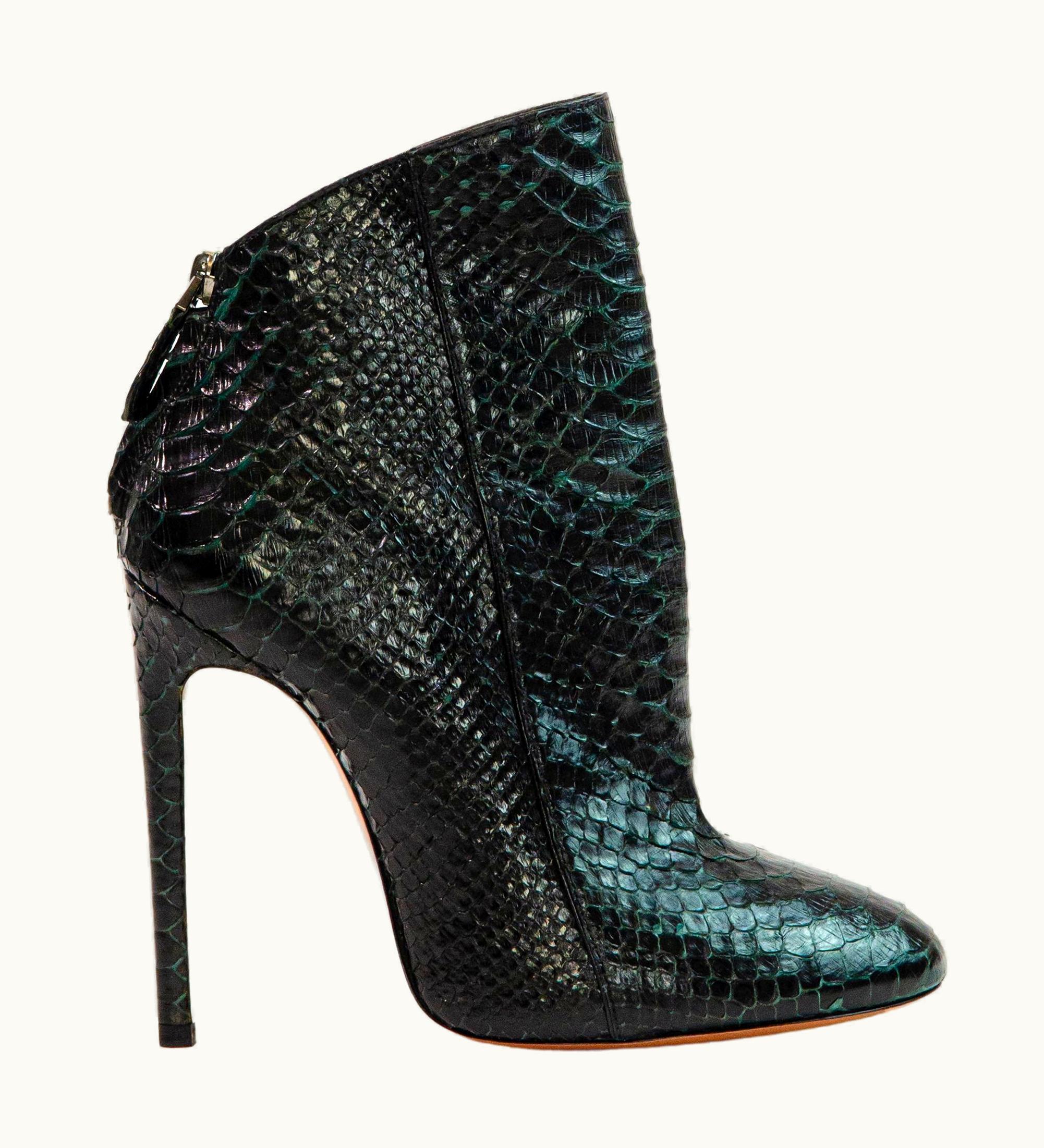 Alaia ALAÏA Black With Green Python High Heel Ankle Boots