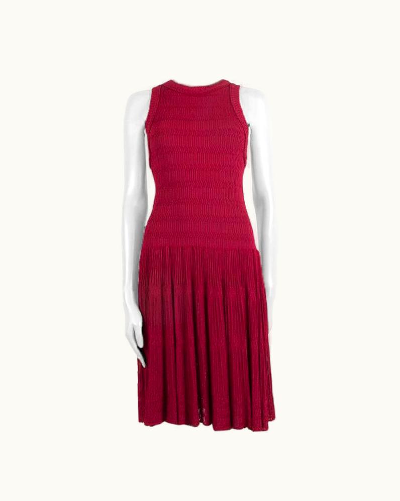 Alaia Alaia Raspberry Pink Viscose Gathered Knit Flared Dress