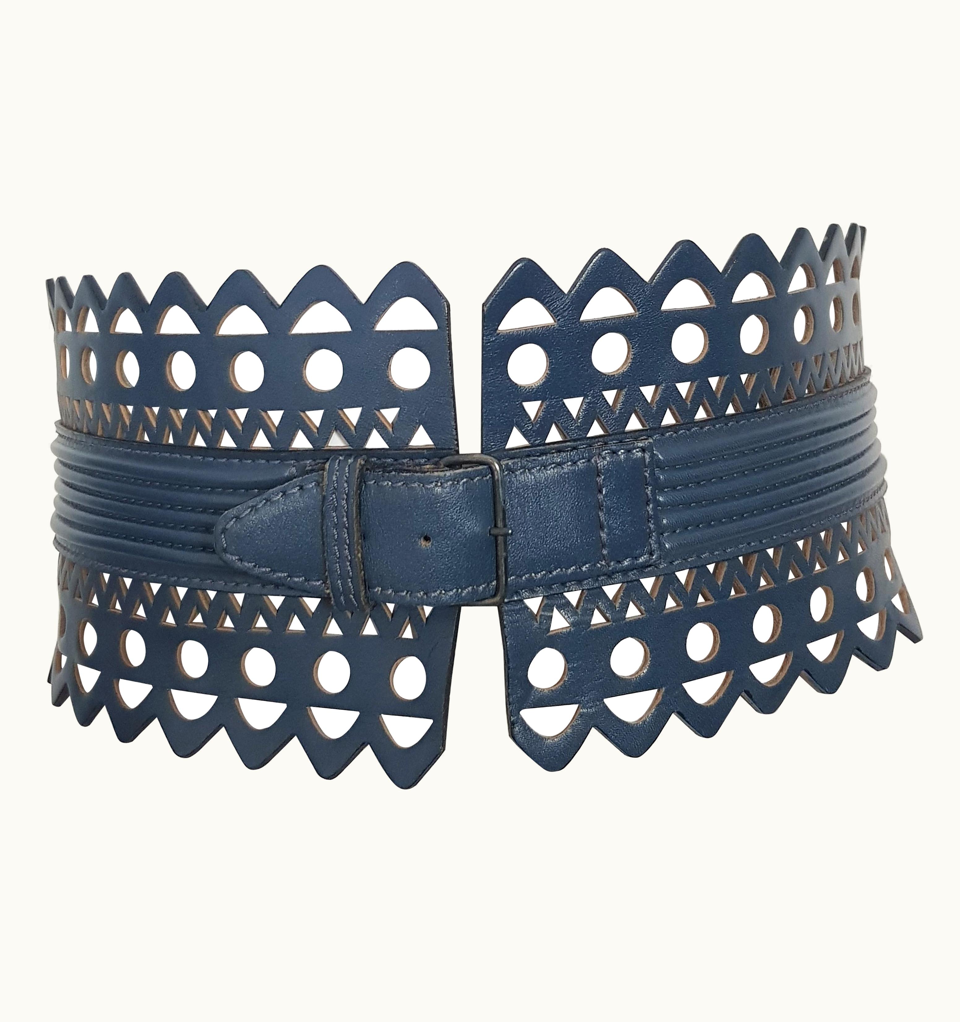 Alaia ALAÏA S/S 1992 Teal Laser Cut Leather Runway Belt