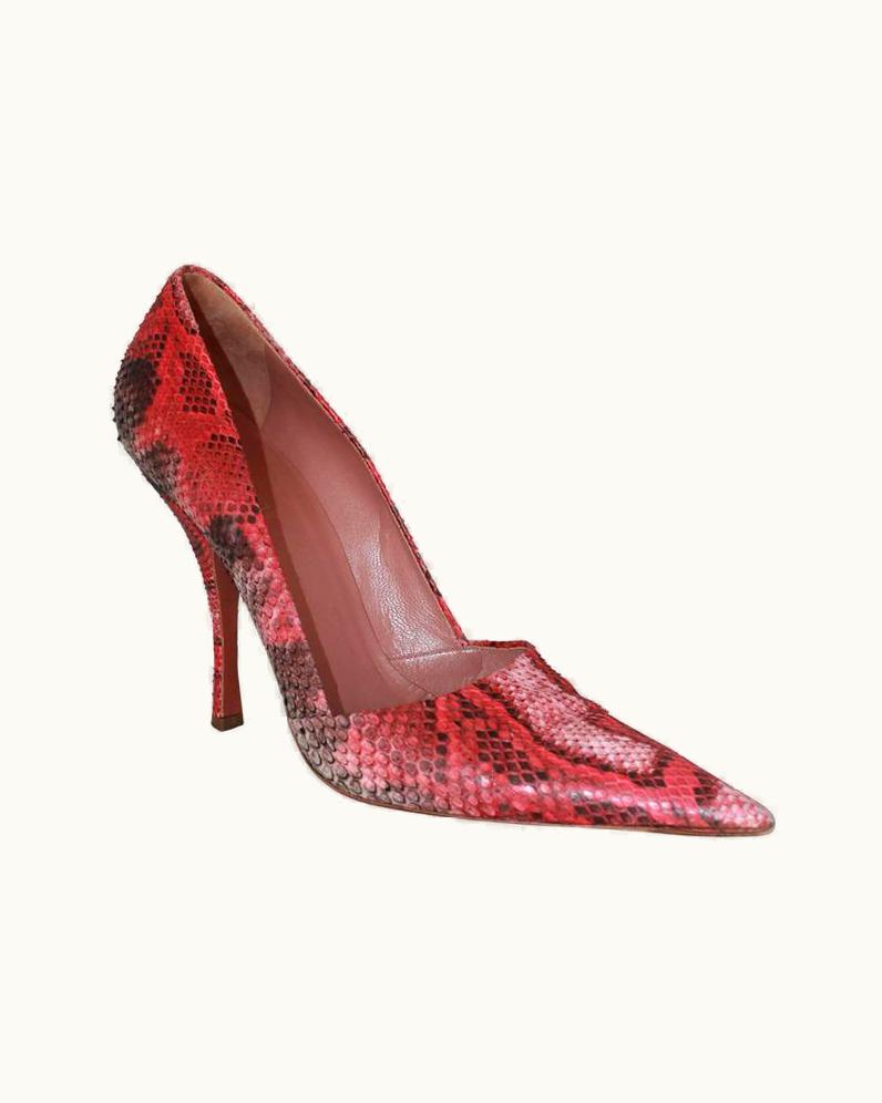 Alaia Alaia Red & Black Snake Skin Pointed Toe Pumps