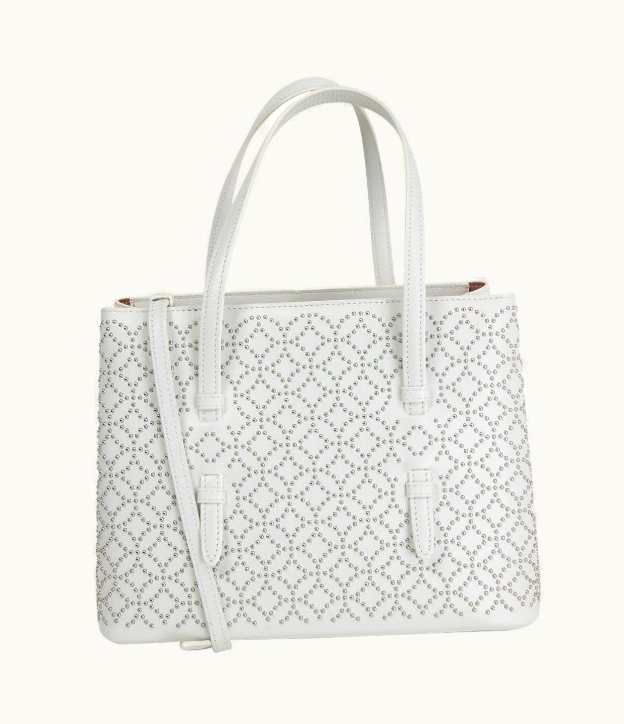 Alaia Alaia White Leather Studded Vienne Mini Tote Shoulder Bag
