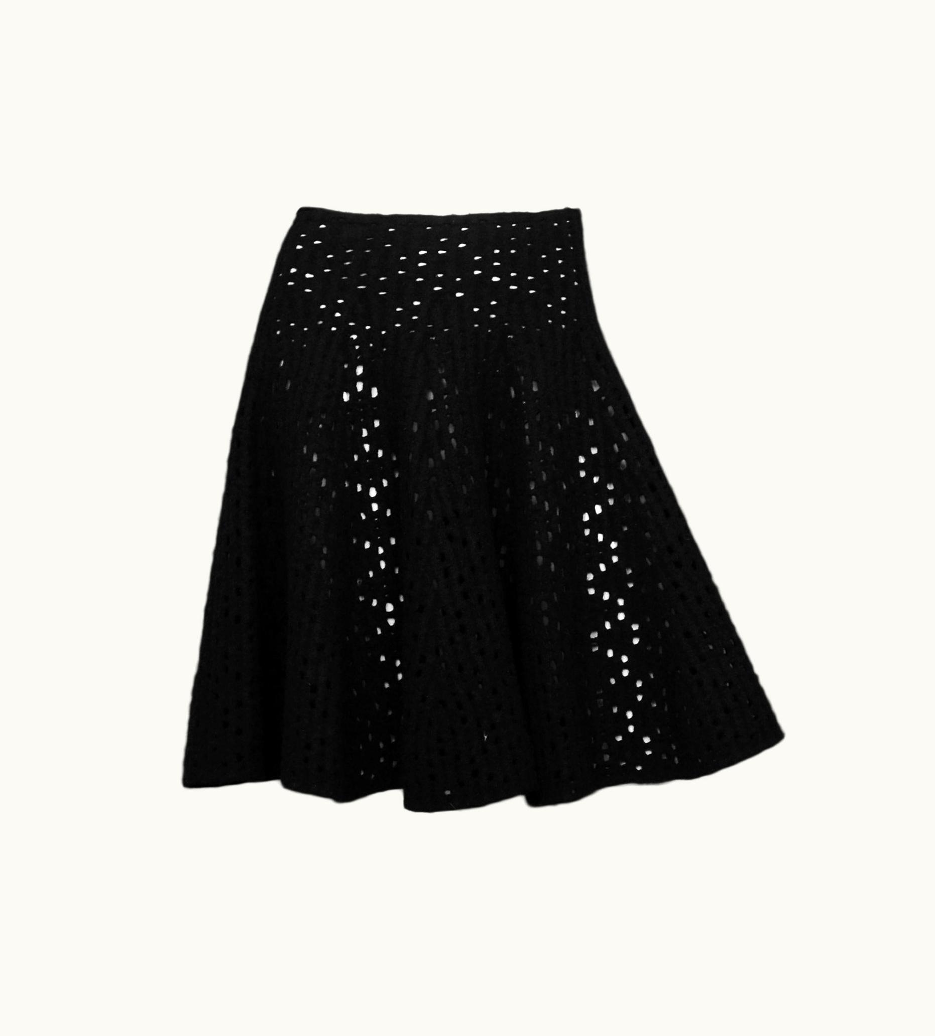 Alaia Alaia Black Wool Eyelet Flare Skirt