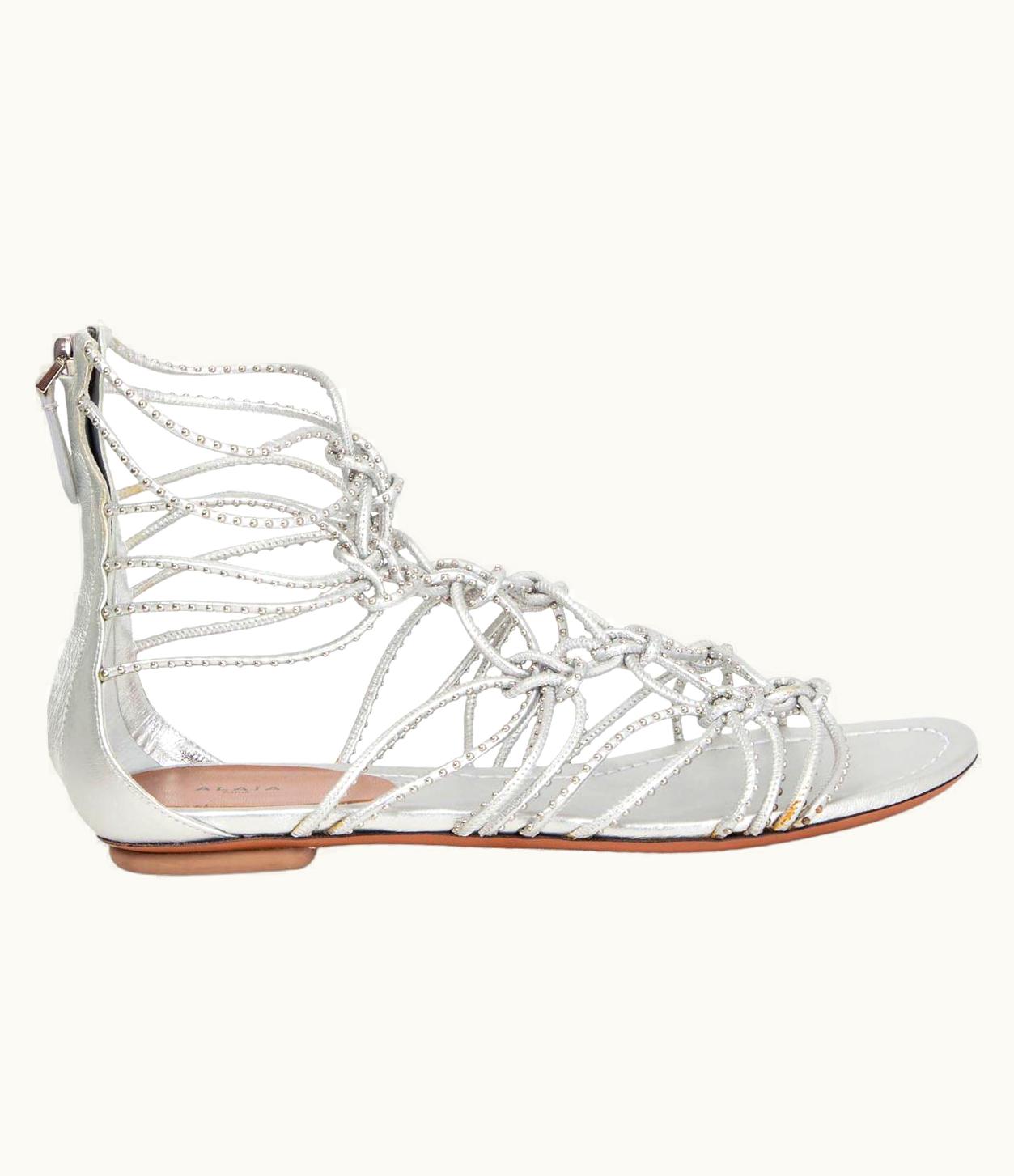 Alaia Alaia Metallic Silver Studded Caged Gladiator Sandals Shoes