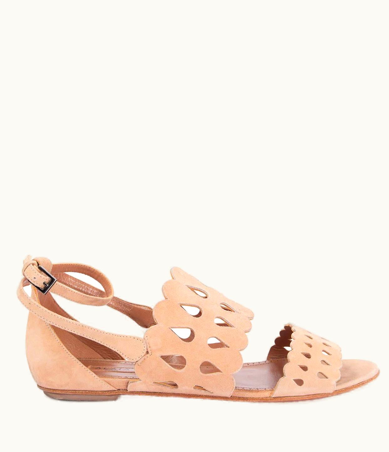 Alaia Alaia Nude Pink Suede Perforated Flat Sandals Shoes