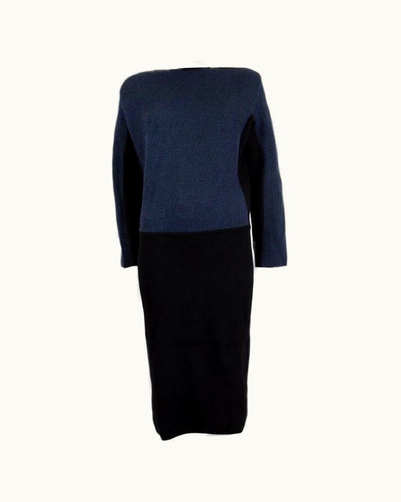 Alaia Alaia Black & Navy Blue Wool Colorblock Knit Dress