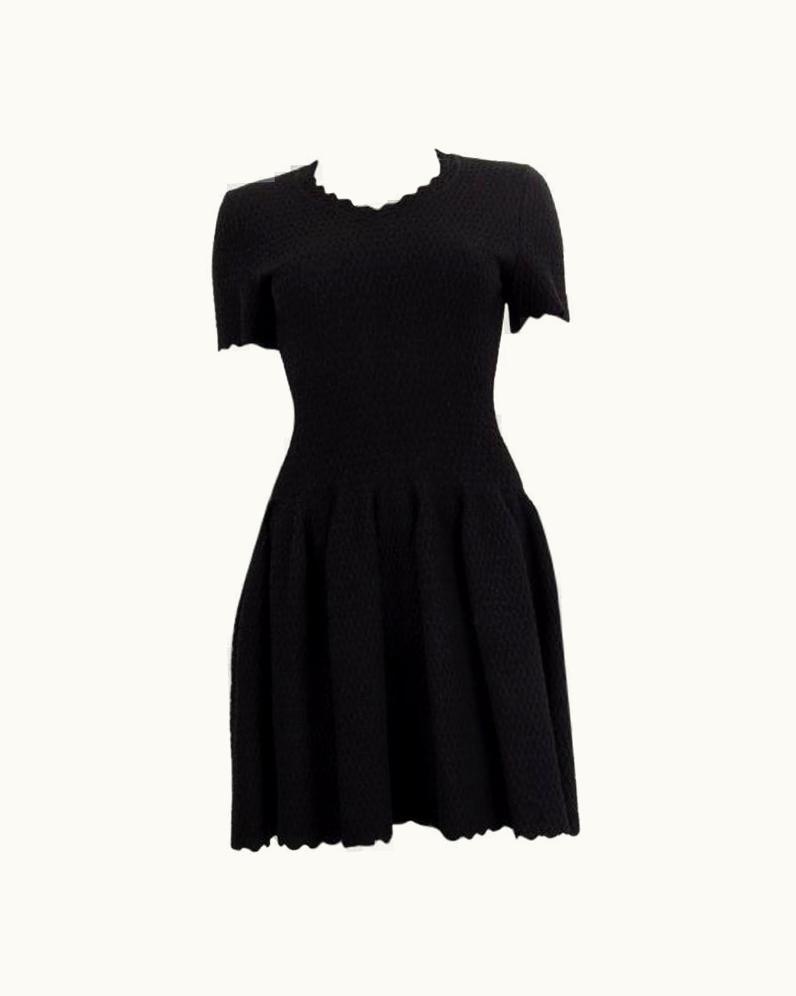 Alaia Alaia Black Wool Blend Jacquard Knit Flared Dress