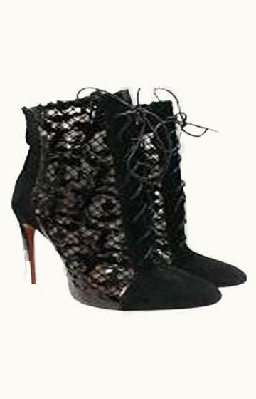 Alaia Alaia Black Baroque Filigree Suede Lace-Up Heeled Booties