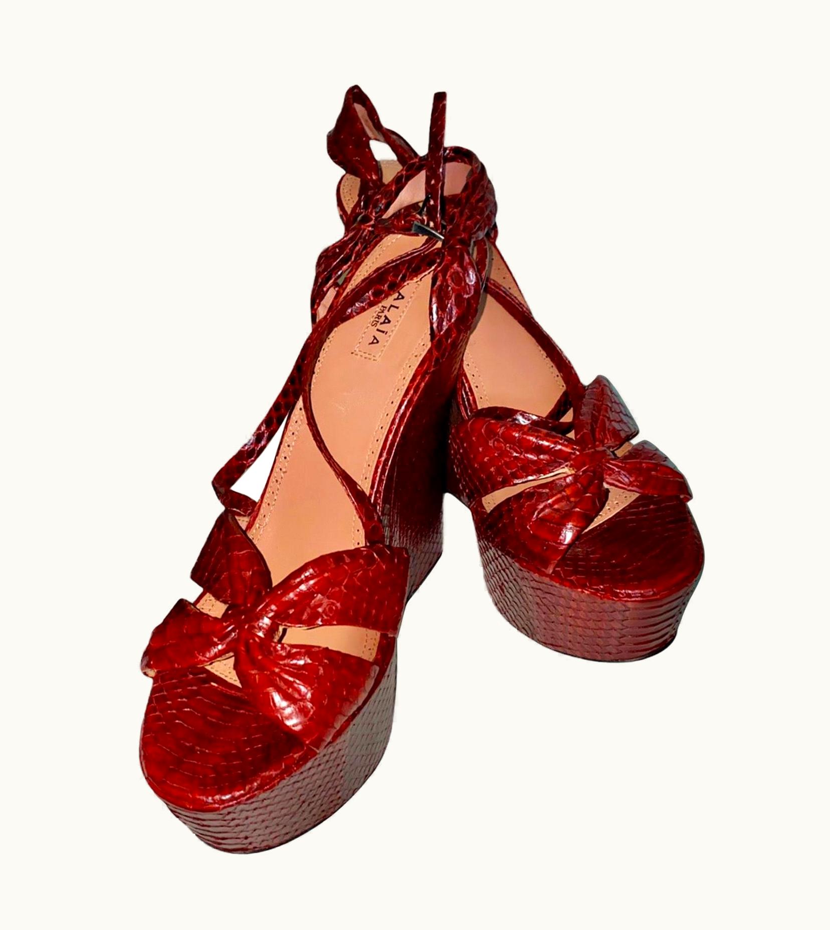 Alaia Alaia Exotic Snake Skin High Heel Wedges Sandals