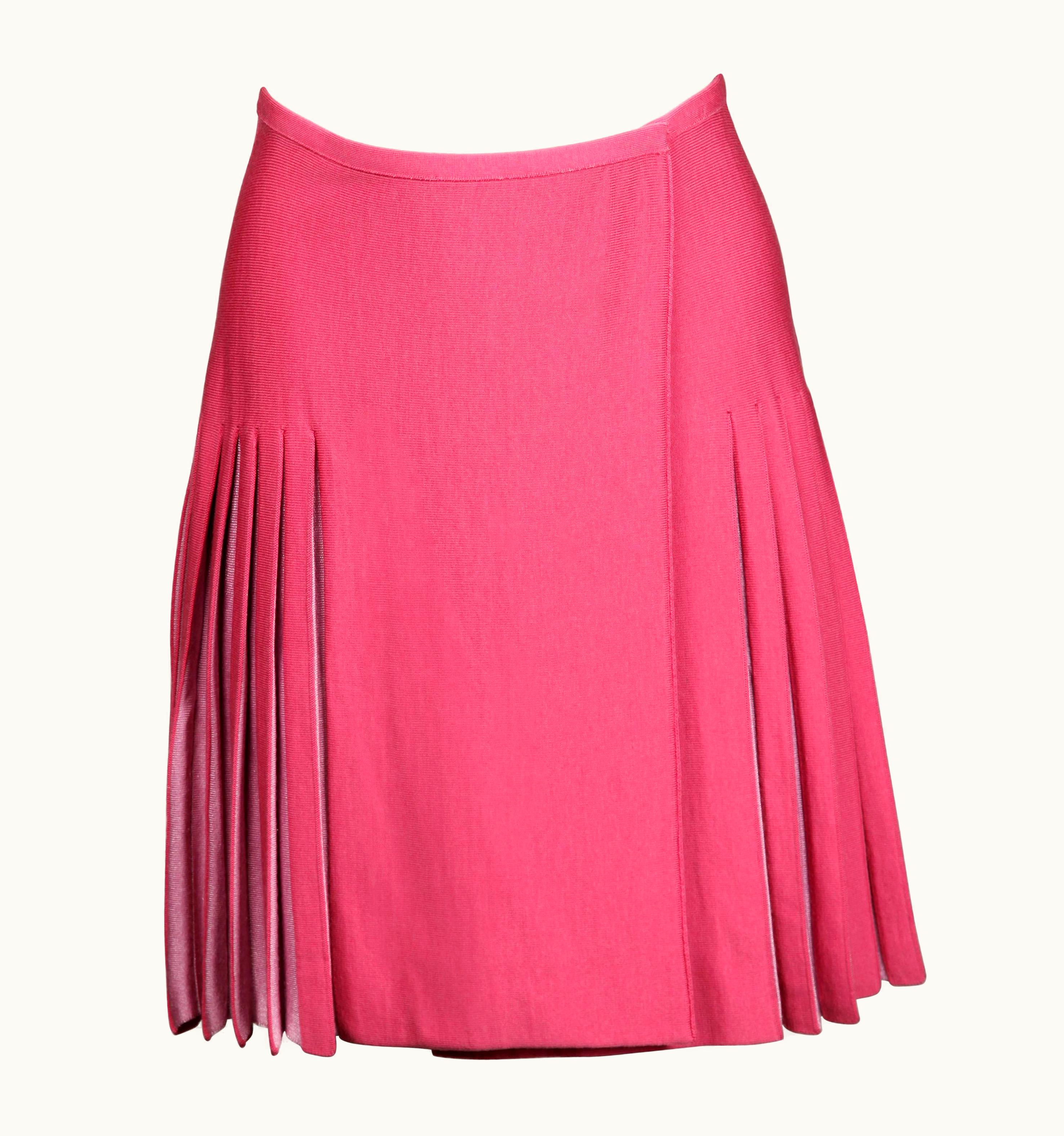 Alaia Alaia Vintage Two-Tone Pink Pleated Knit Sweater Mini Skirt