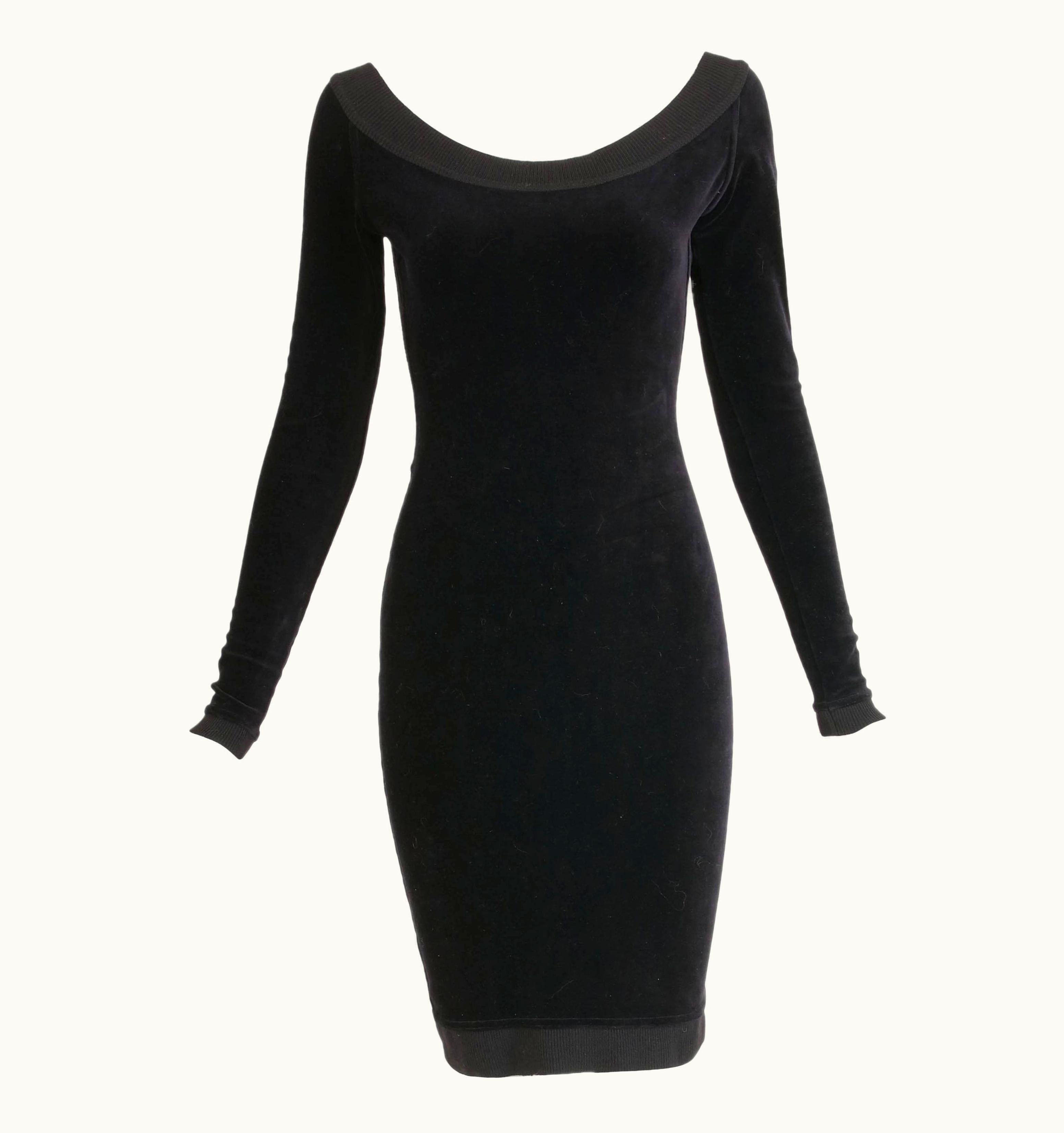 Alaia Alaia Black Stretch Velvet Bodycon Mini Dress w/Open Back
