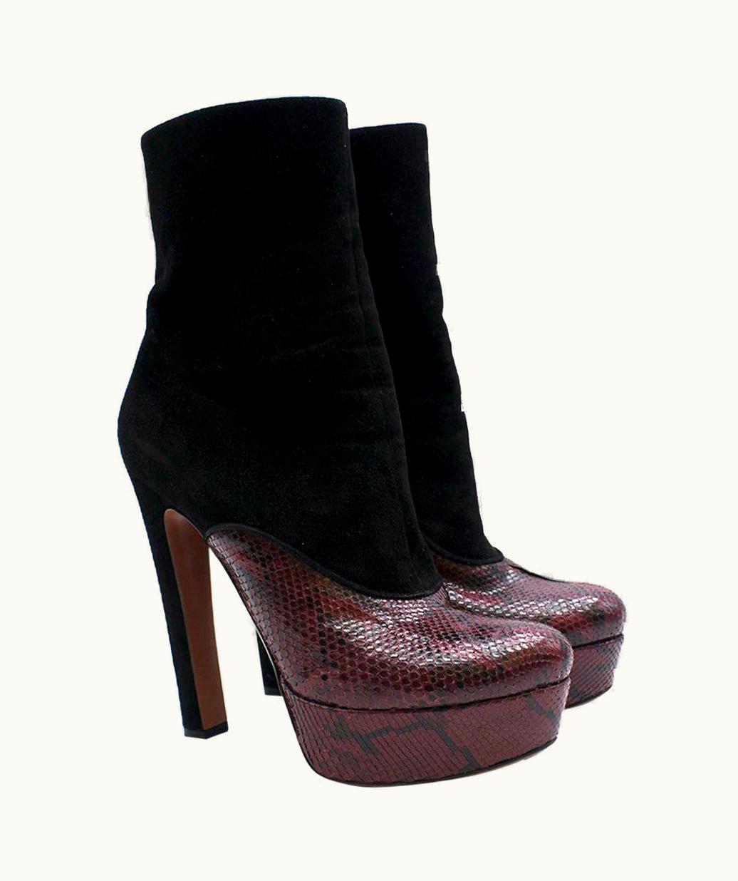 Alaia Alaia Black Suede & Leather Platform Ankle Boots - Size Eu