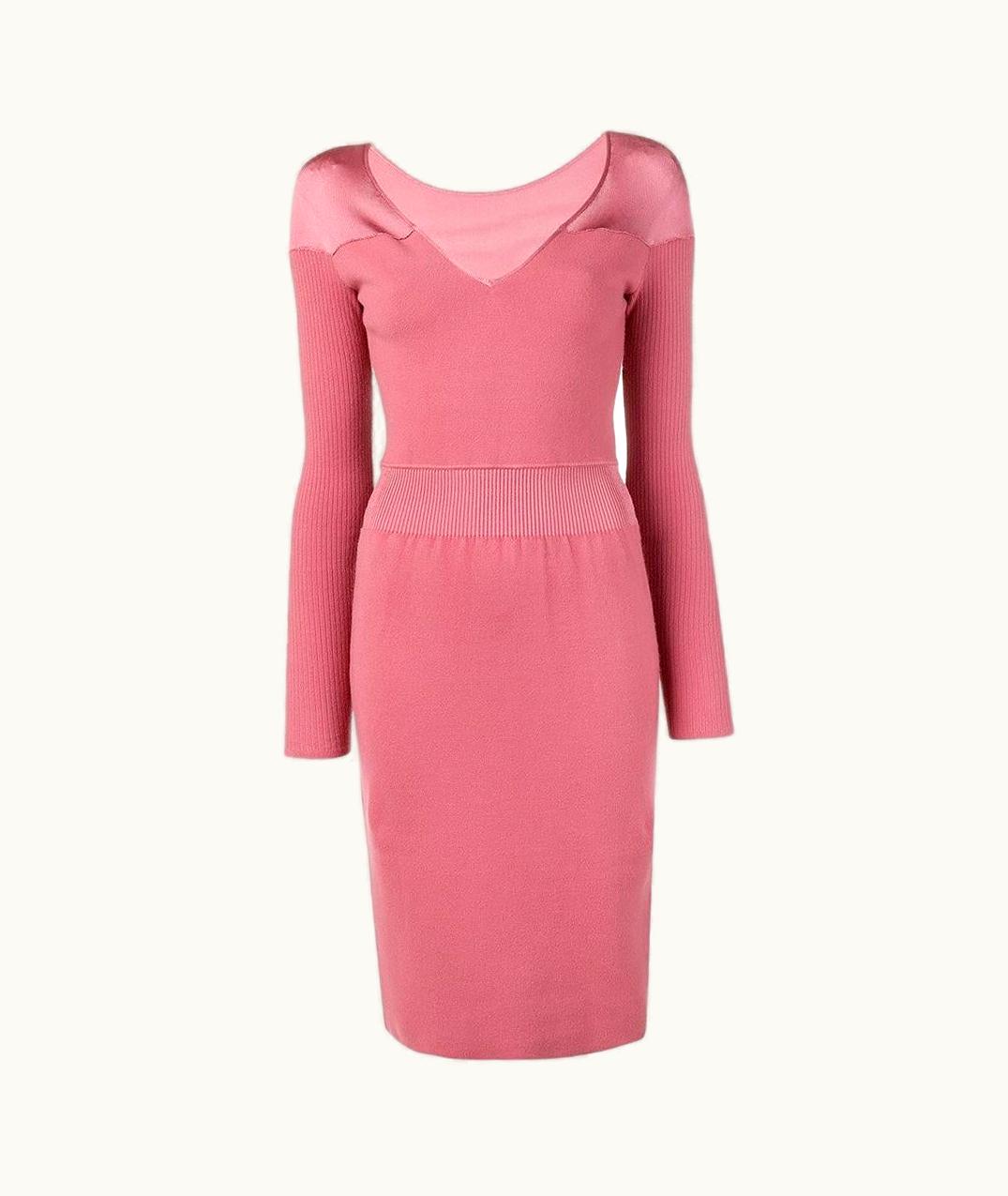 Alaia Alaïa Vintage Antique Pink Wool Midi 2000s Long-sleeves Dress