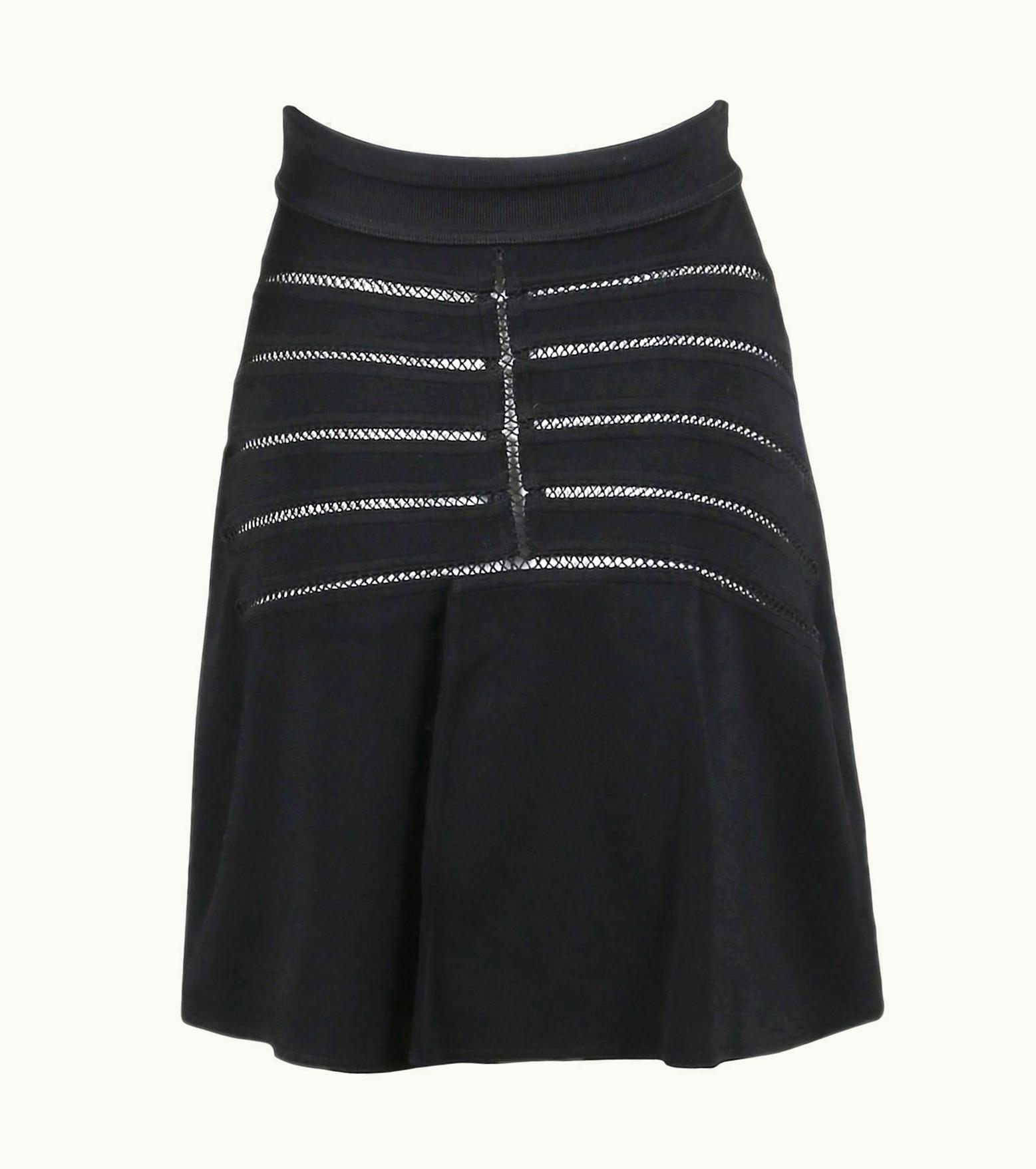 Alaia Alaia Black Stretch A-Line Mini Skirt W/Crochet Detail