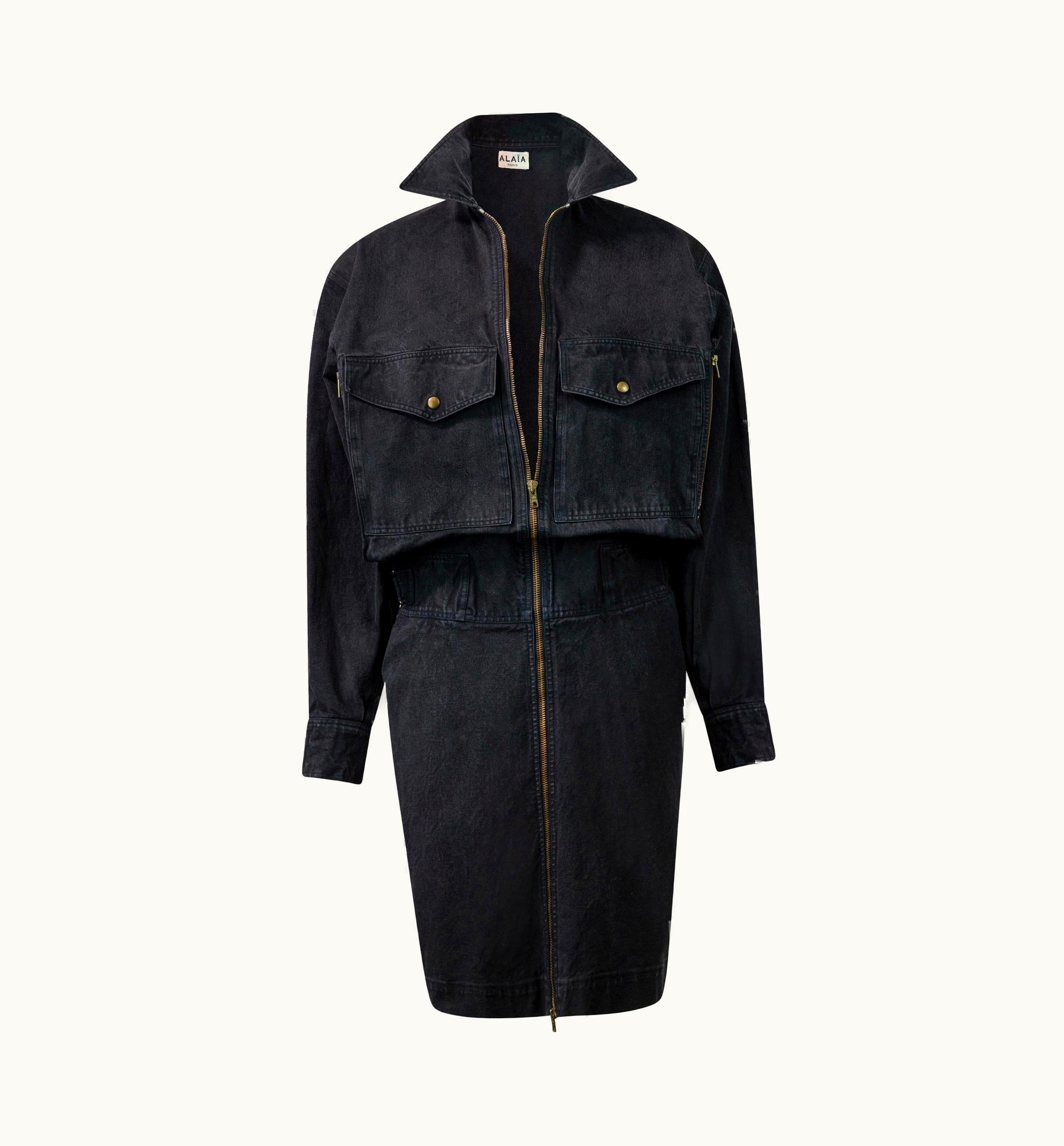 Alaia ALAÏA S/S 1986 Vintage Runway Denim Zipper Dress With Pockets