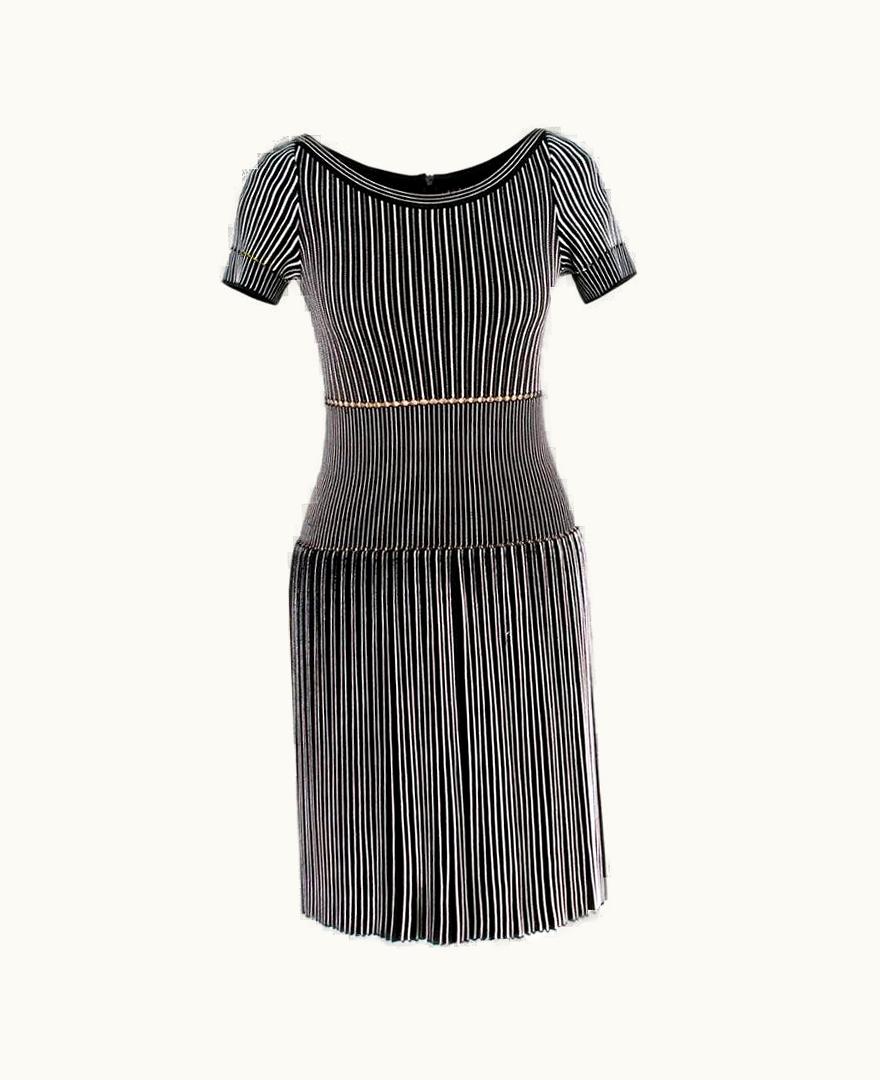 Alaia Alaia Black & White Striped Knit Skater Dress