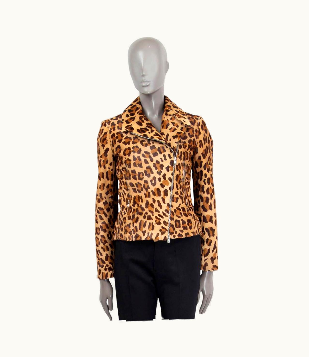 Alaia Alaia Tan Brown Leopard Calf Hair Biker Jacket