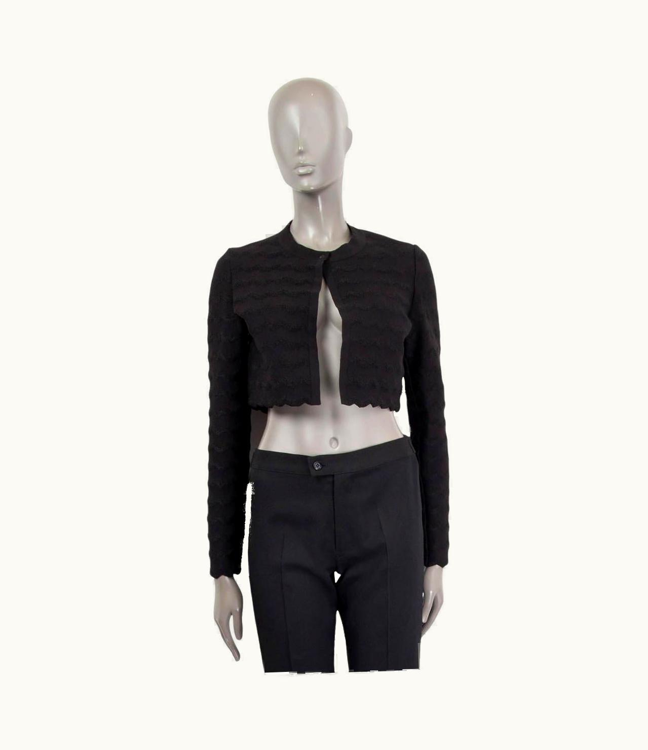 Alaia Alaia Black Wool Blend Scalloped Bolero Cardigan Sweater