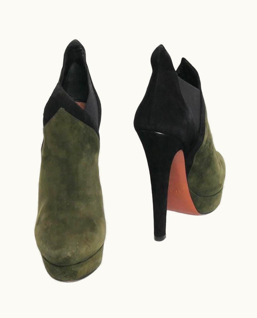 Alaia Alaia Low Boots In Green And Black Suede fr