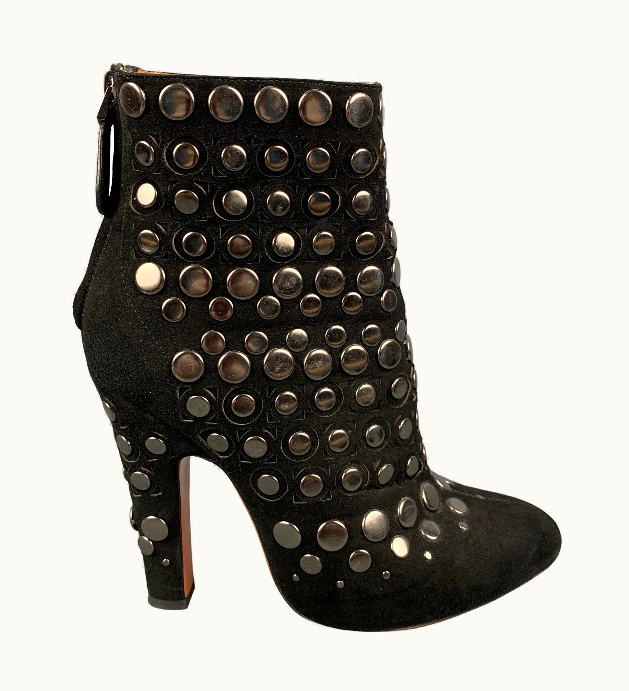Alaia Alaia .5 Black Leather Studded Suede Back Zip Boots