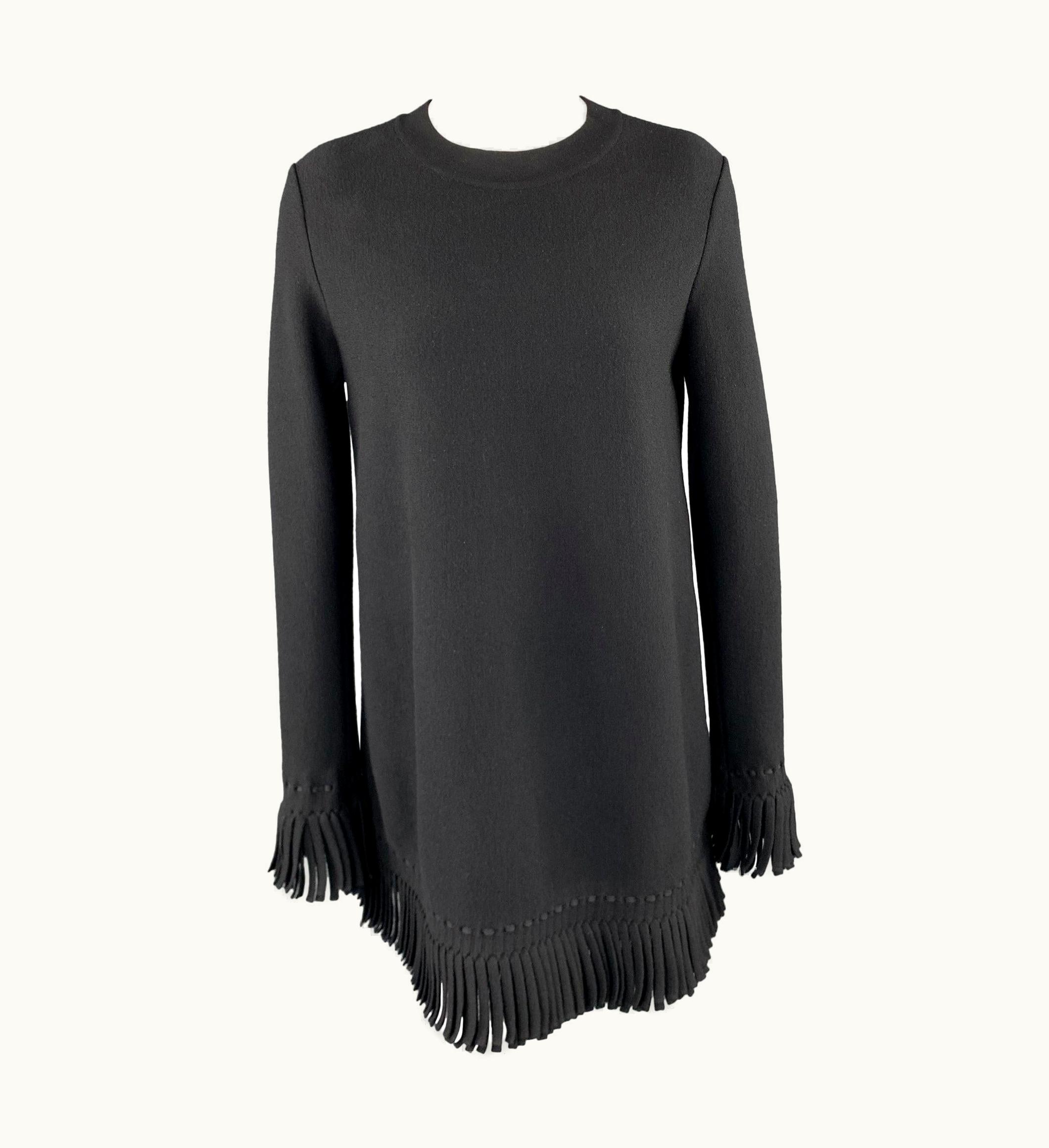 Alaia Alaia Black Wool Blend Fringe Trim Mini Dress