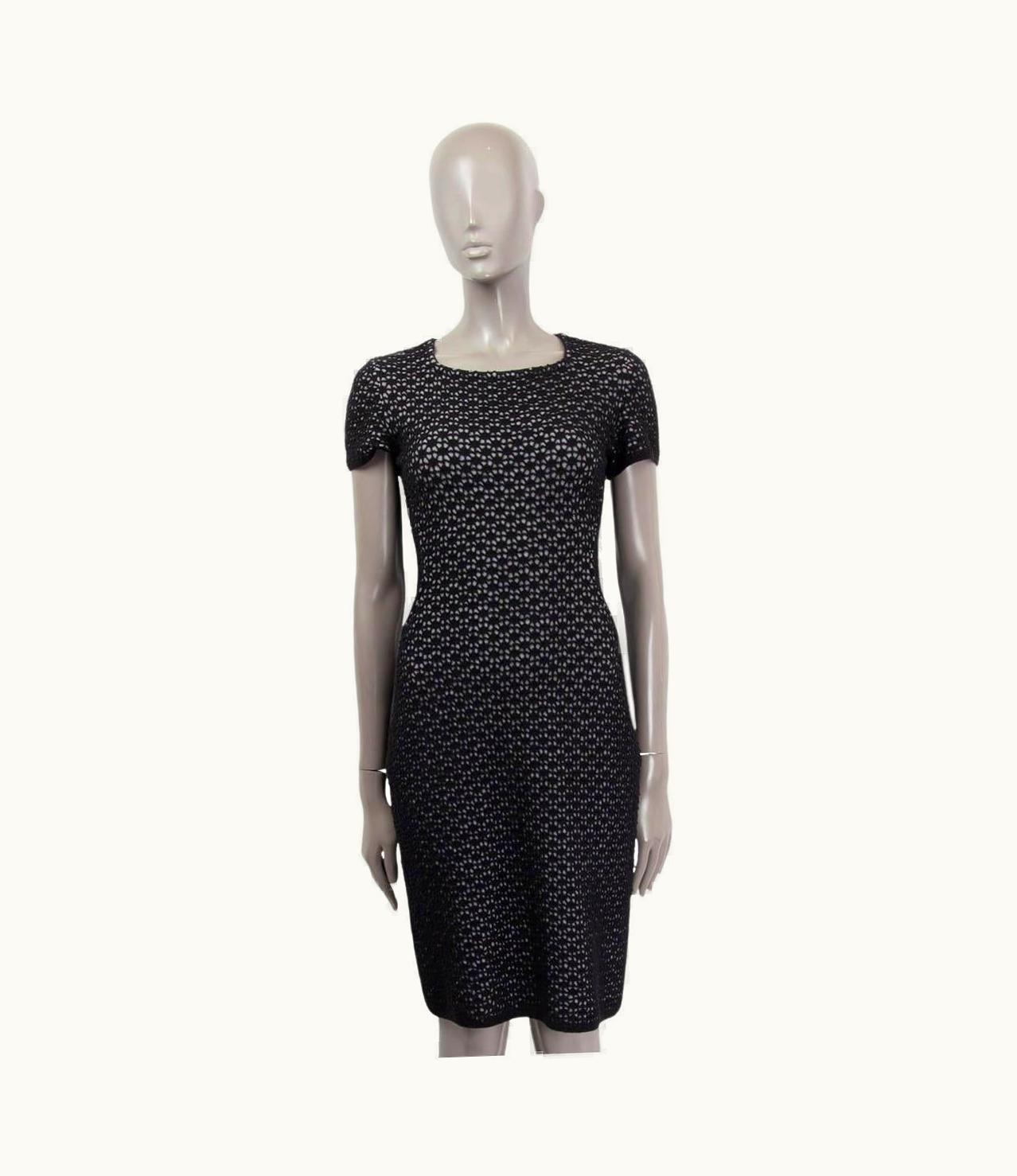 Alaia Alaia Grey & Black Wool Cap Sleeve Lattice Knit Dress