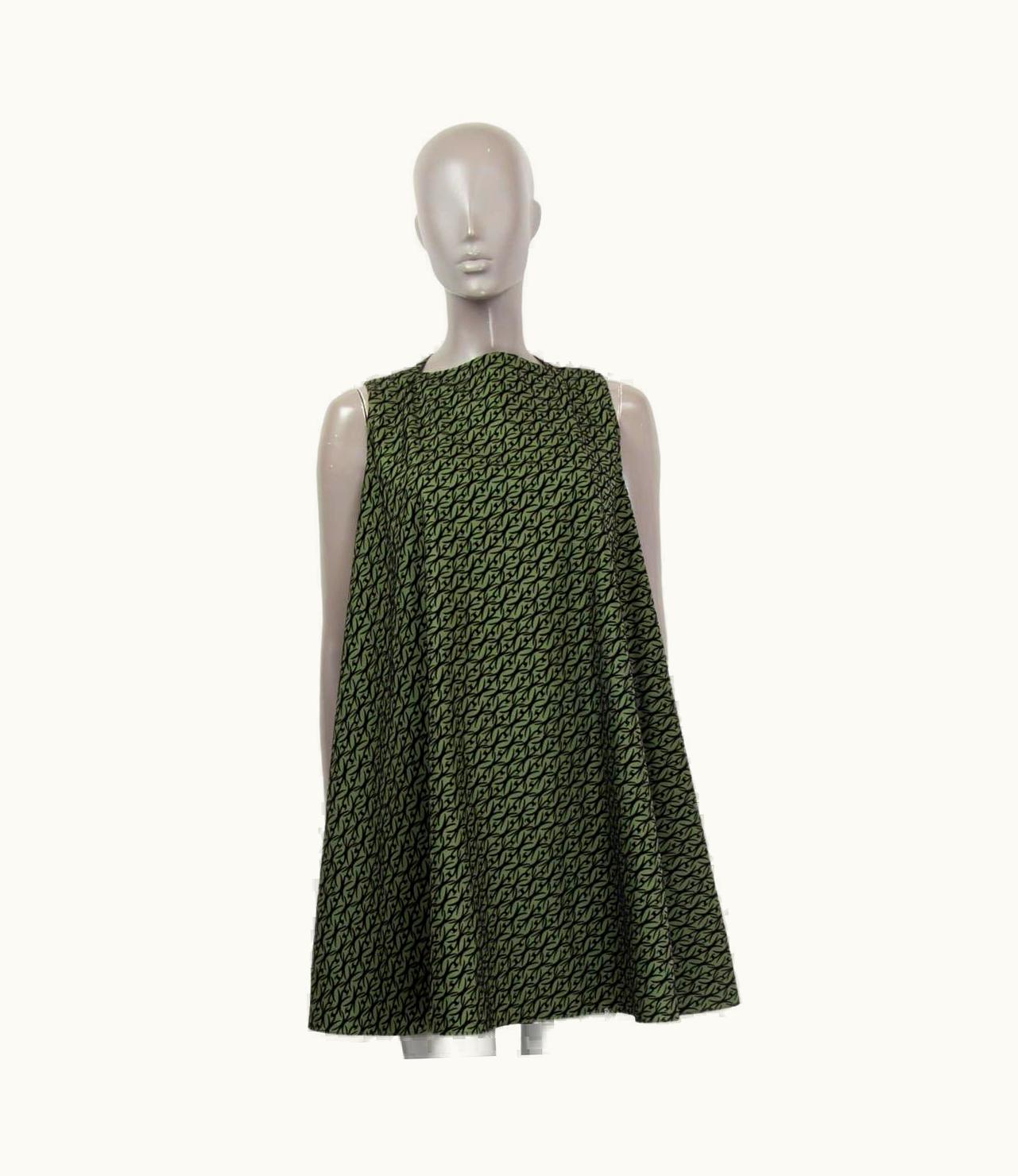 Alaia Alaia Green & Black Wool & Velvet Mini Tent Dress