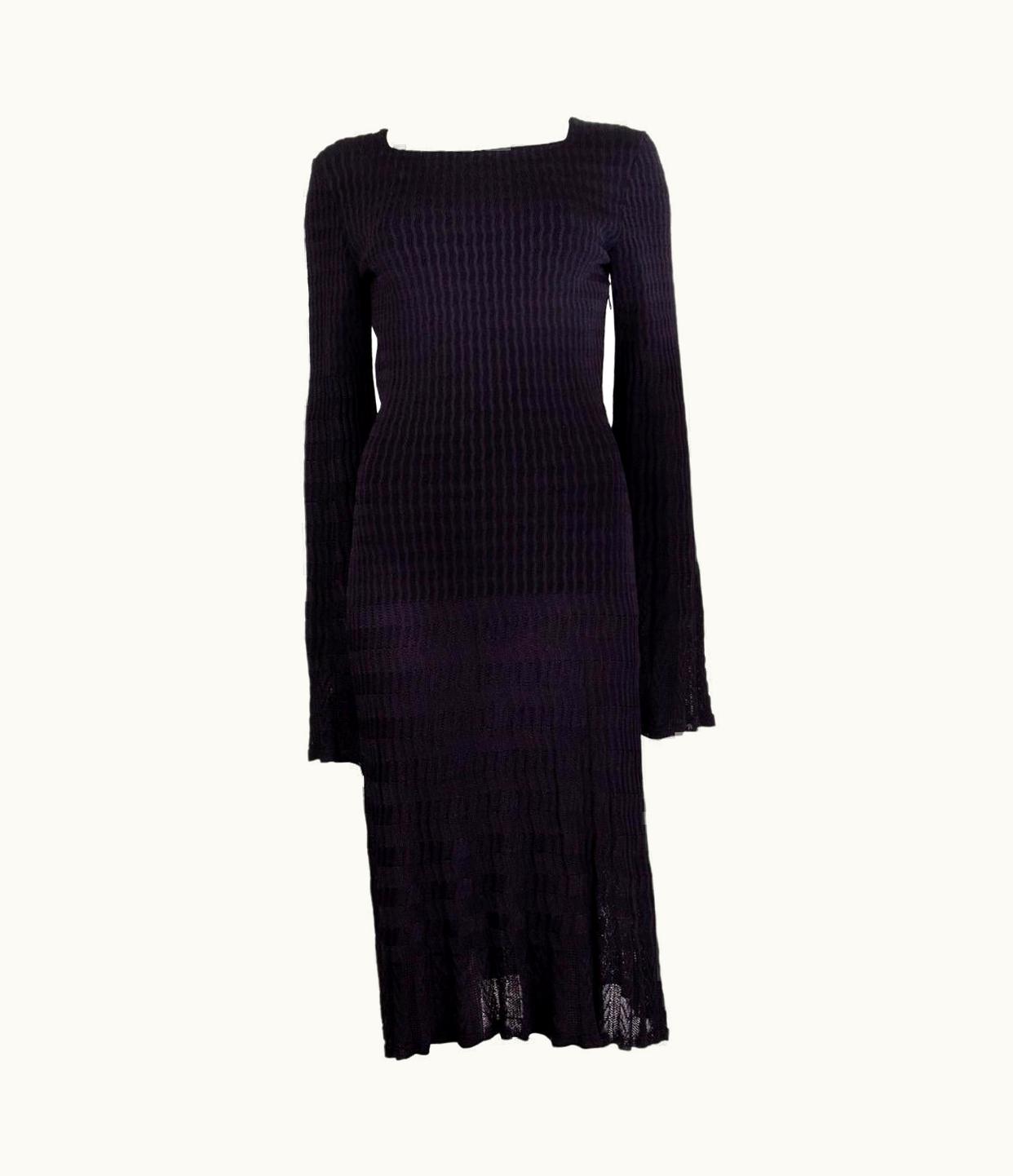 Alaia Alaia Midnight Blue Viscose Blend Rib Knit Flared Dress