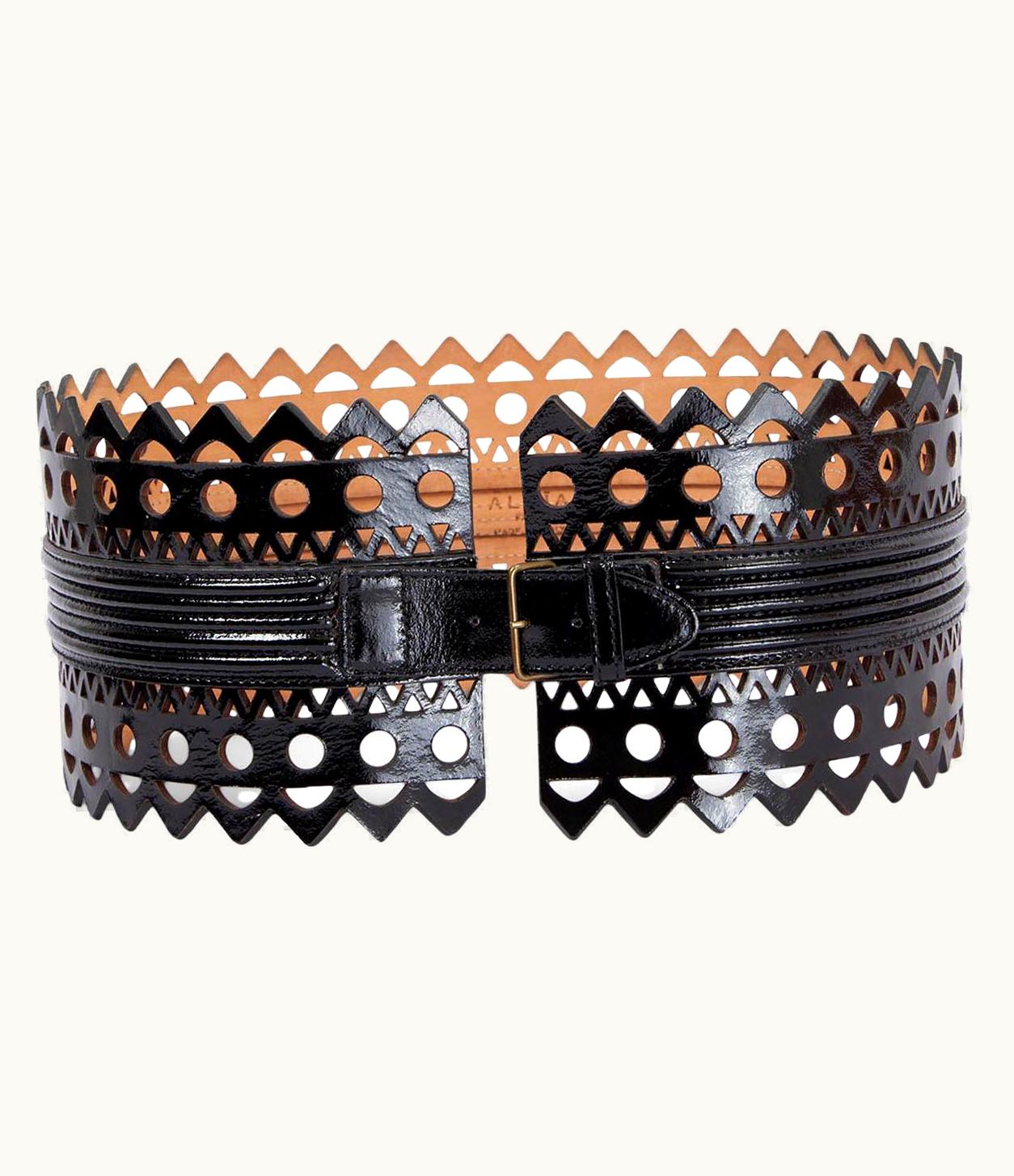 Alaia Alaia Black Patent Leather Vienne Wave Corset Waist Belt