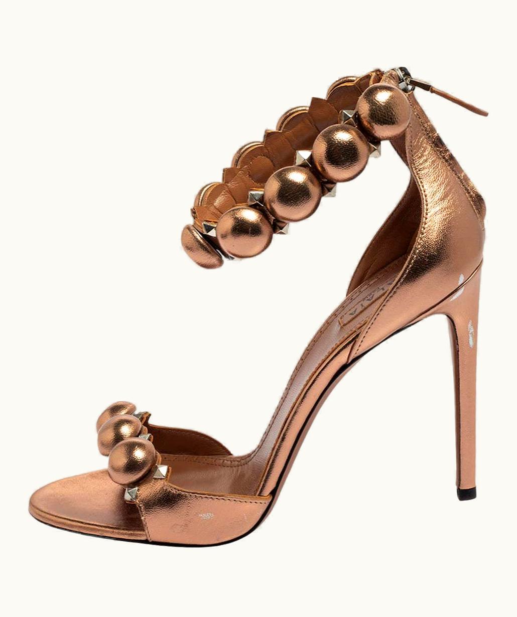 Alaia Alaia Metallic Bronze Leather Bombe Ankle Strap Sandals