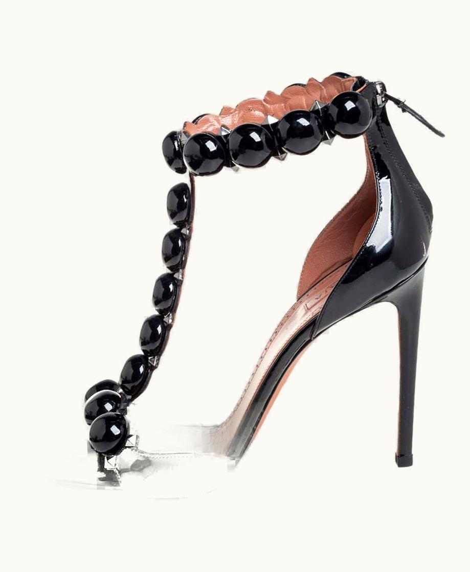 Alaia Alaia Black Patent Leather Bombe T-strap Sandals
