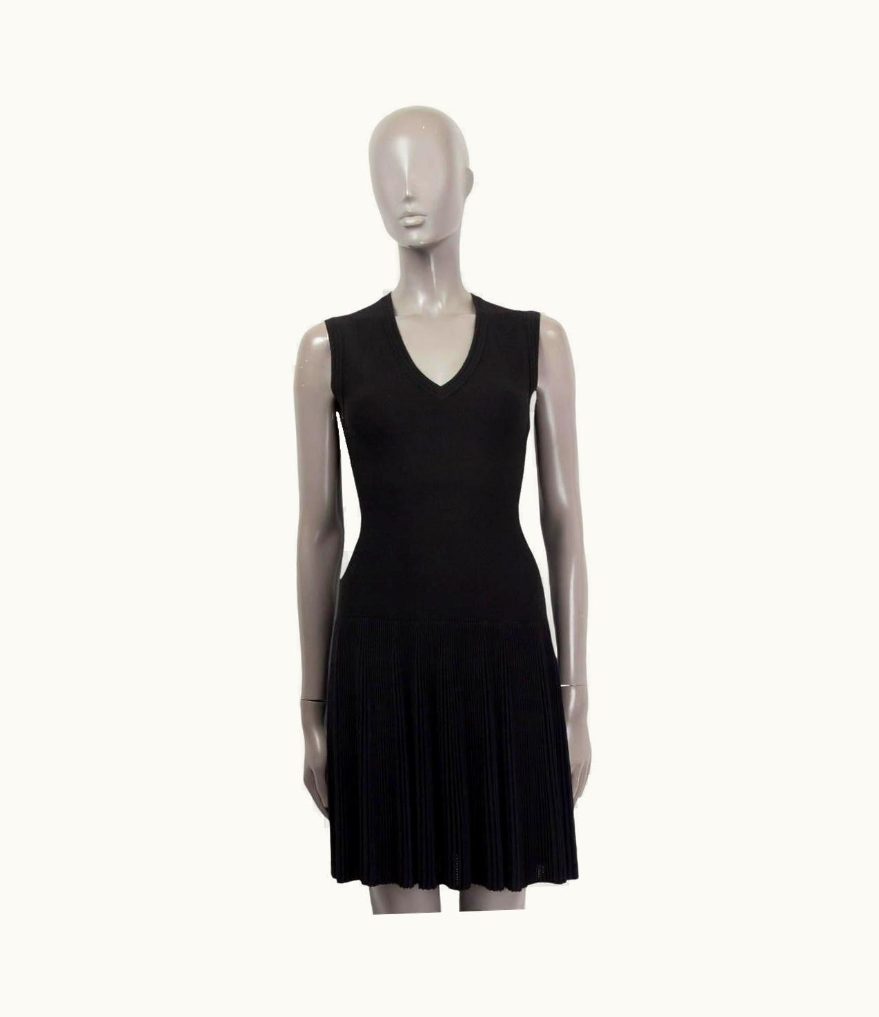 Alaia Alaia Black Wool Blend Sleeveless Pleated Knit Dress