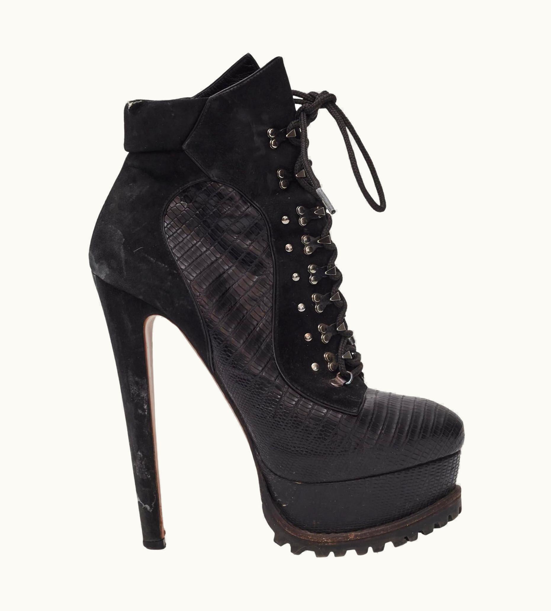 Alaia Alaia Black Suede & Leather Hiking Boot (eu 39 )