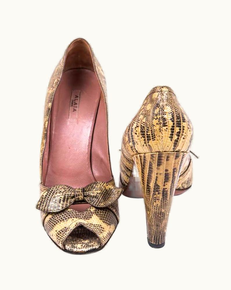 Alaia ALAÏA High Heels Sandals In Yellow And Brown Snakeskin fr