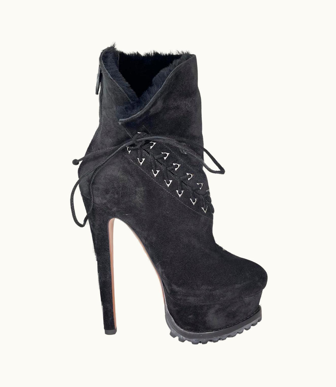 Alaia Alaia Black Suede Platform Hiking Boots (38) Ariana Grande