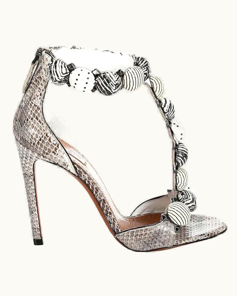 Alaia Alaia Bombe T Strap Snakeskin White & Black Sandal Heels (39)