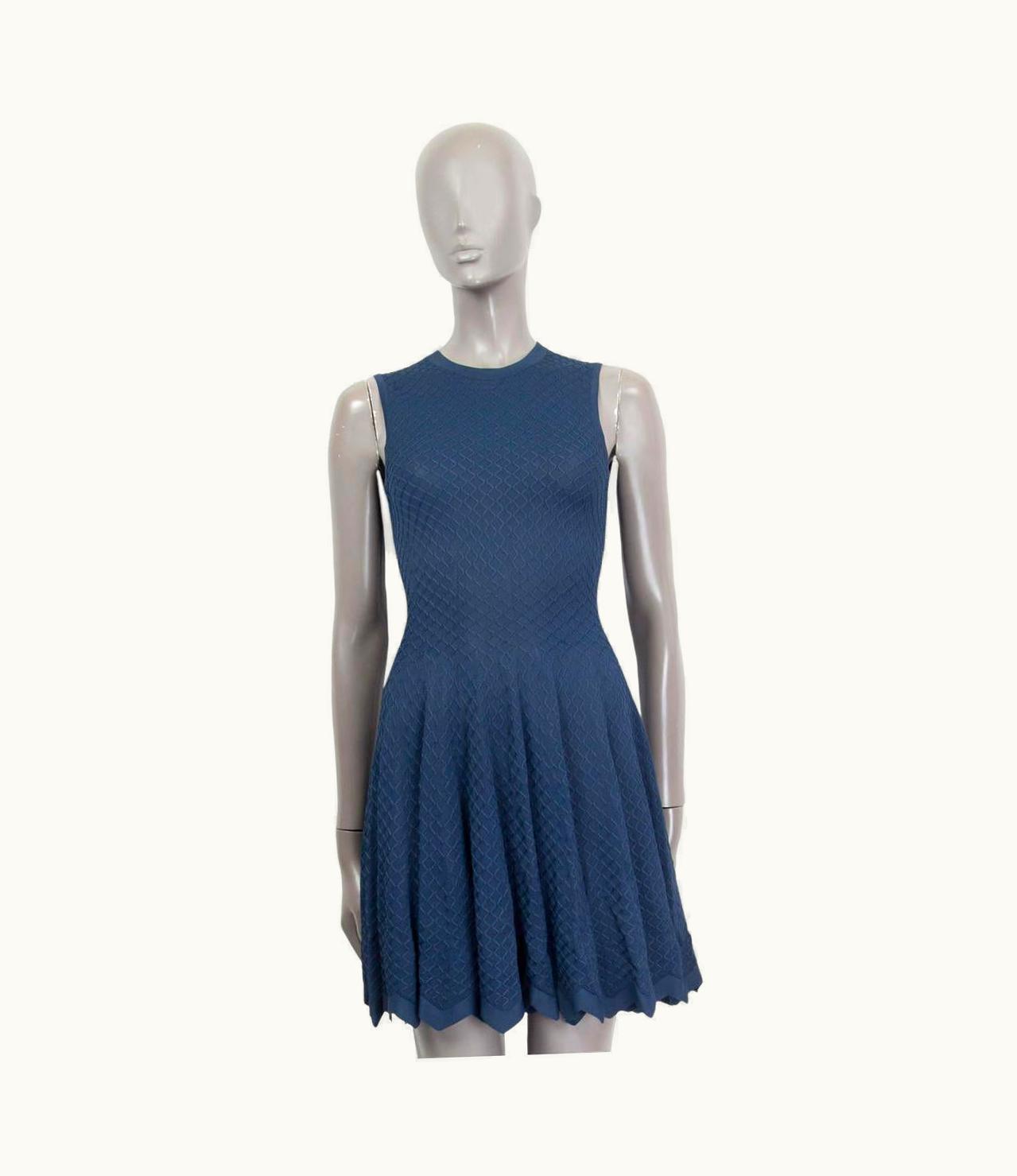 Alaia Alaia Blue Viscose Fishnet Sleeveless Flared Knit Mini Dress