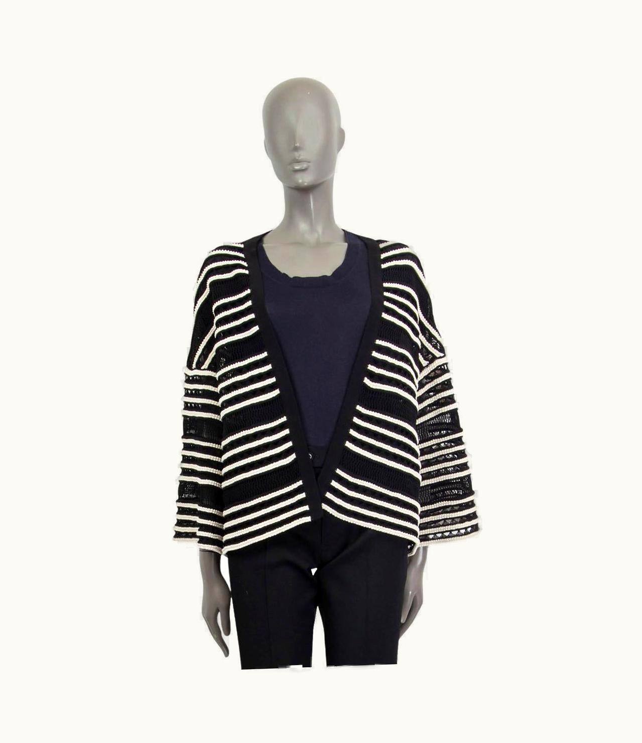 Alaia Alaia Black & Ivory Cotton Striped Open VIvenne Crochet Jacket