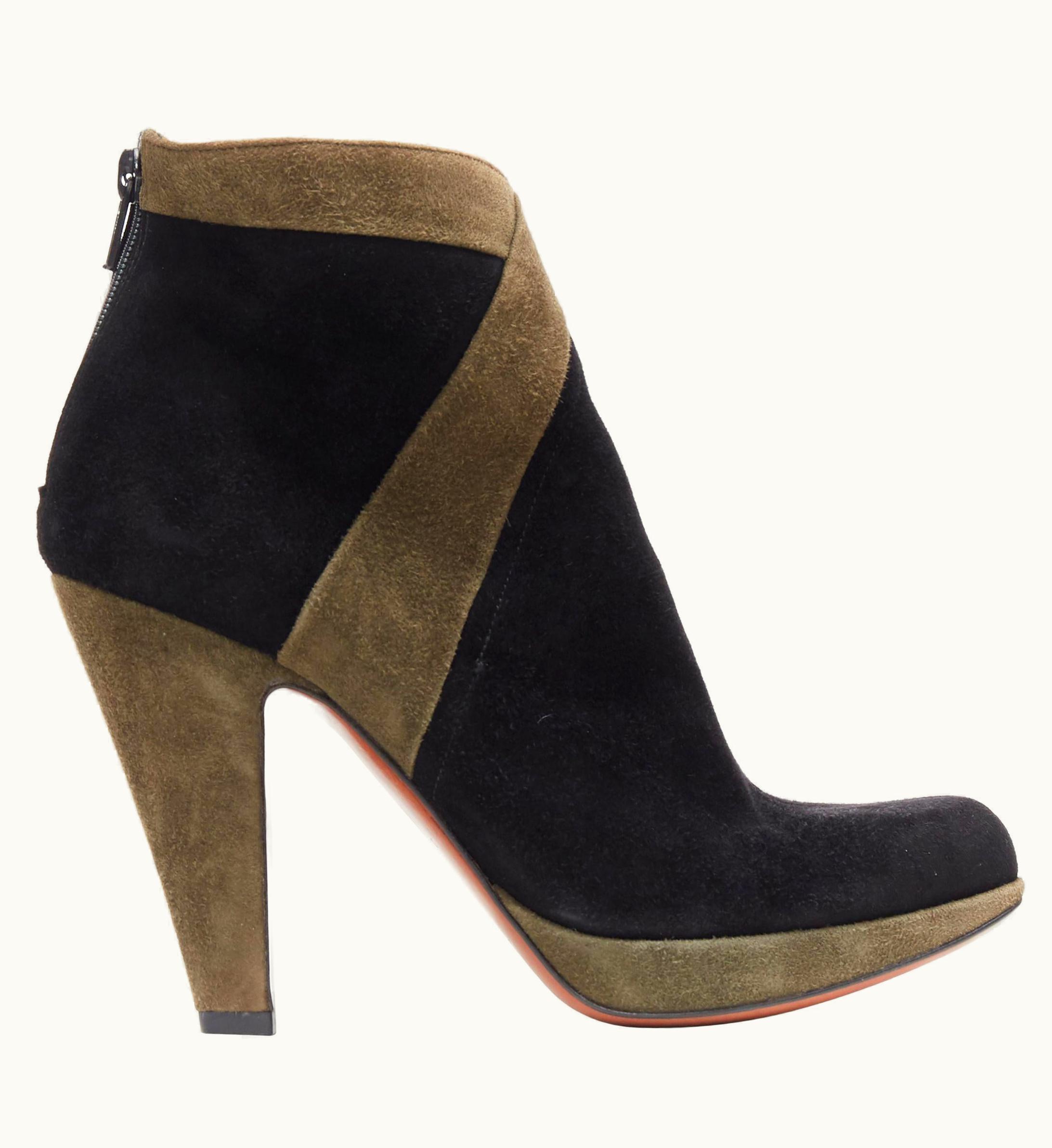 Alaia Alaia Black Green Suede Leather Cross Strap Platform High Heel Ankle Bootie