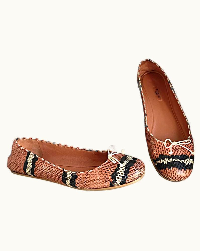 Alaia Alaia Python Snakeskin Pink + Black + Cream + Brown Ballet Flats