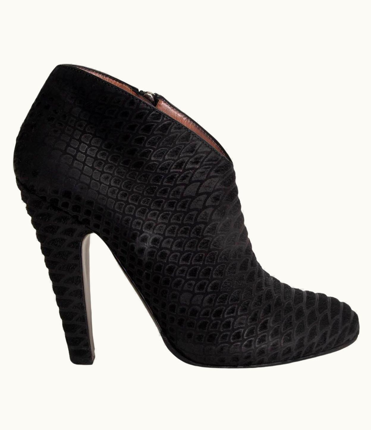 Alaia Alaia Black Laser Cut Calf Hair Snake Print Ankle Boots Shoes