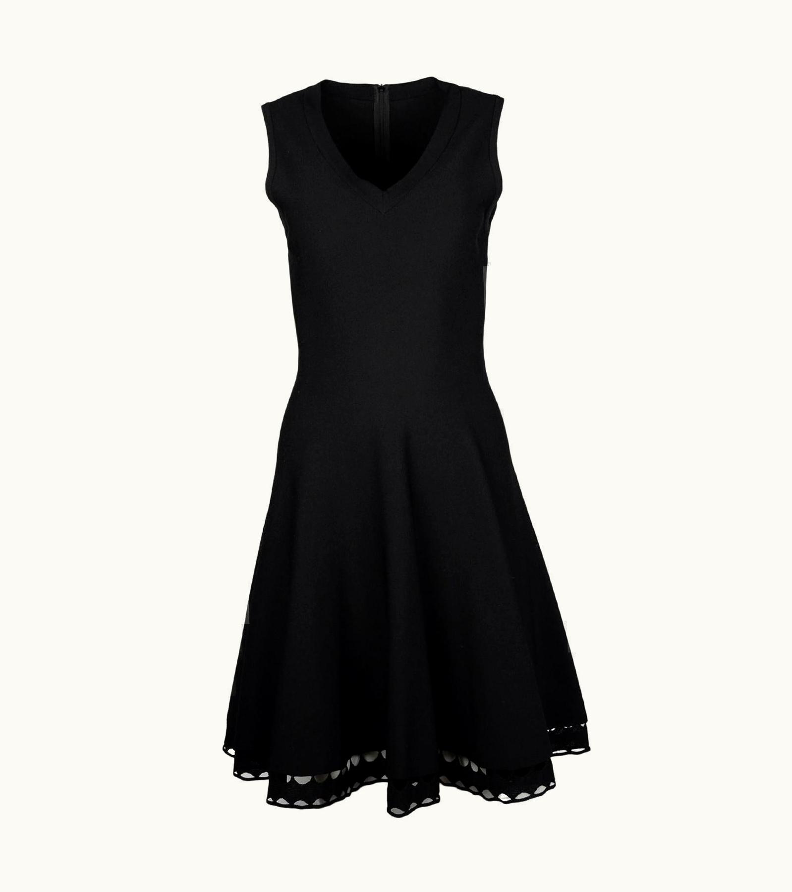 Alaia Alaia Black Fit & Flare V Neck Sleeveless Dress WS/S Crochet Hem