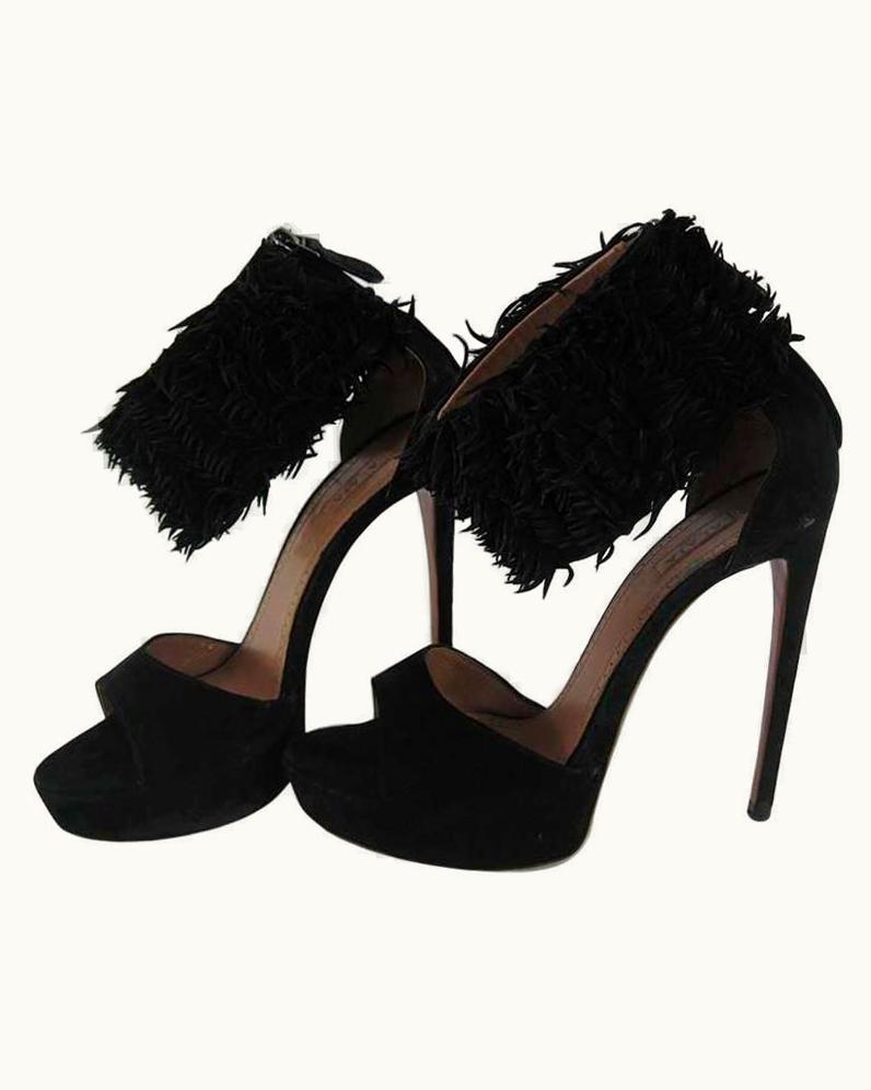 Alaia Alaia Black Suede Platform With Fringe Cuff