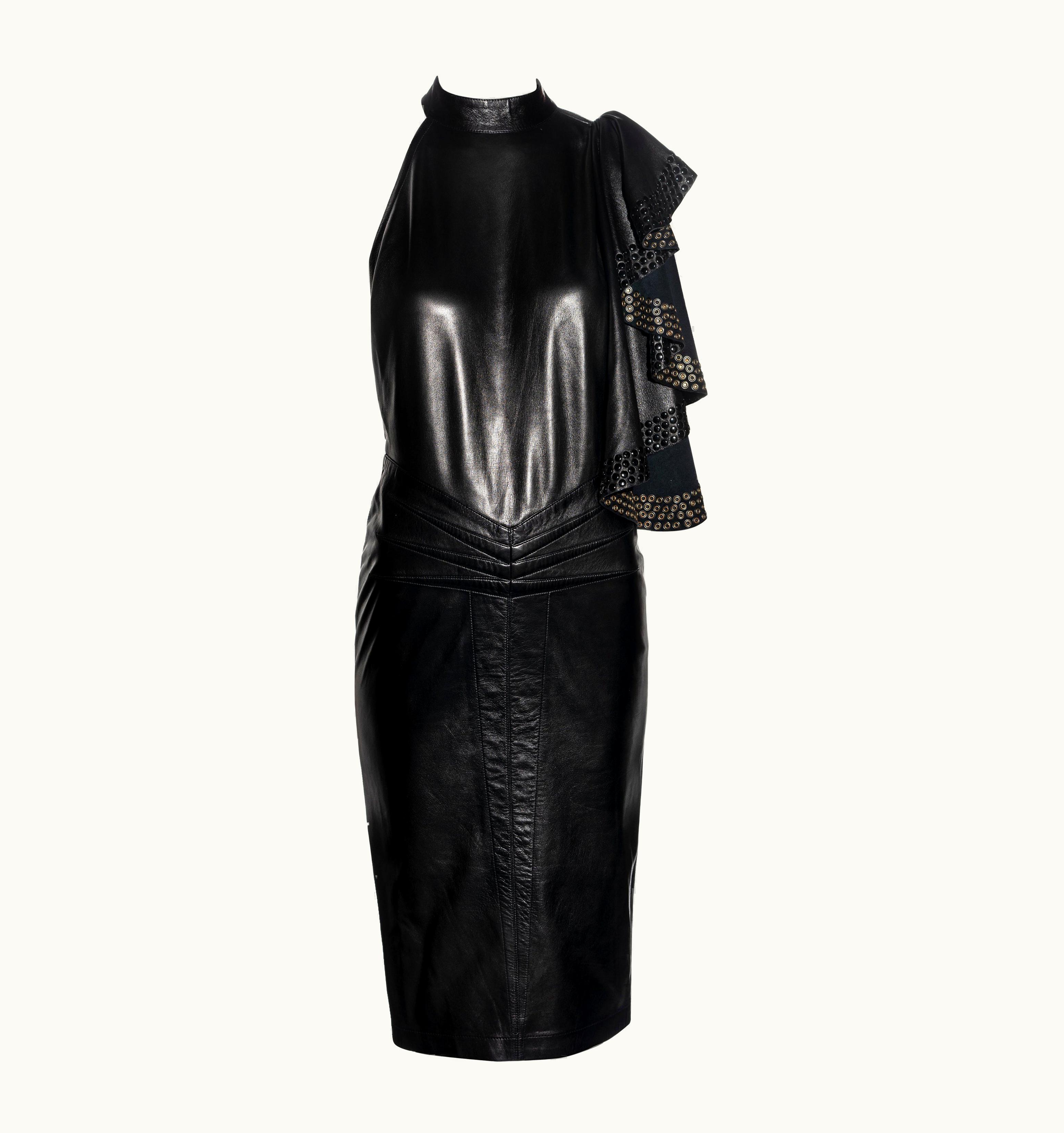 Alaia Azzedine Alaia Black Leather Eyelet-embellished Dress, S/S 1981
