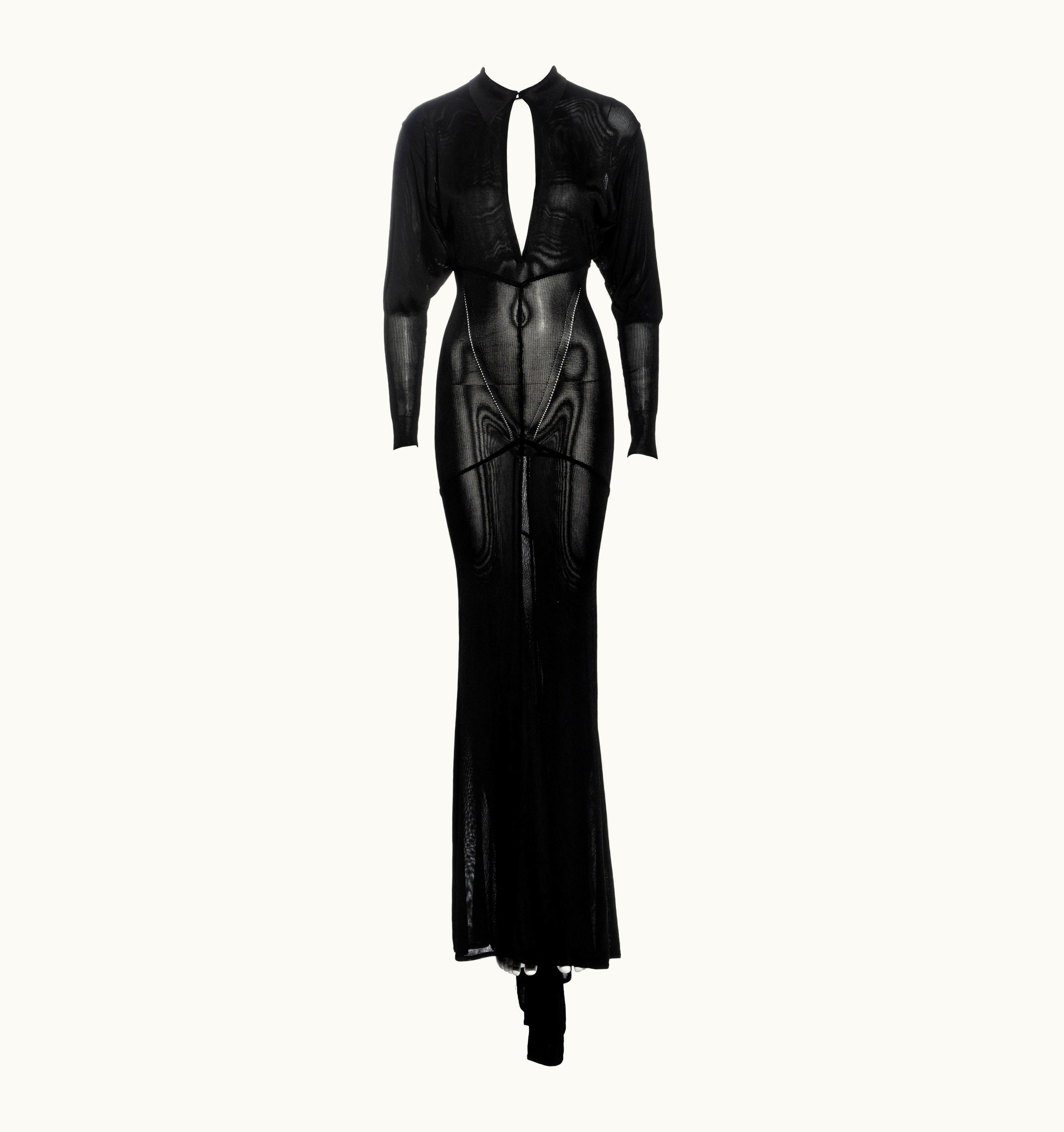 Alaia Azzedine Alaia Black Acetate Knit Evening Dress With Train, AW 1986