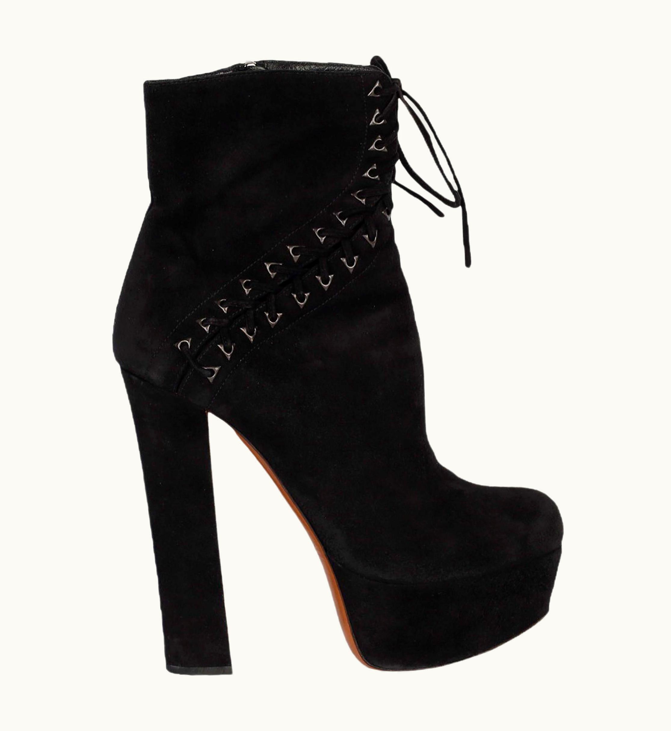 Alaia Black Suede Lace-up Corset Booties- '20s