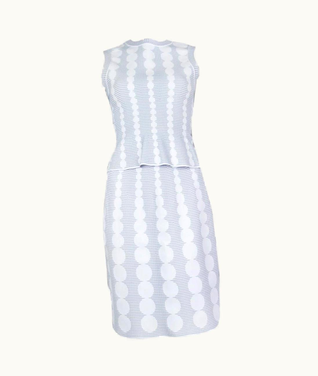 Alaia Alaia White & Baby Blue Viscose Circles Jacquard Knit Skirt