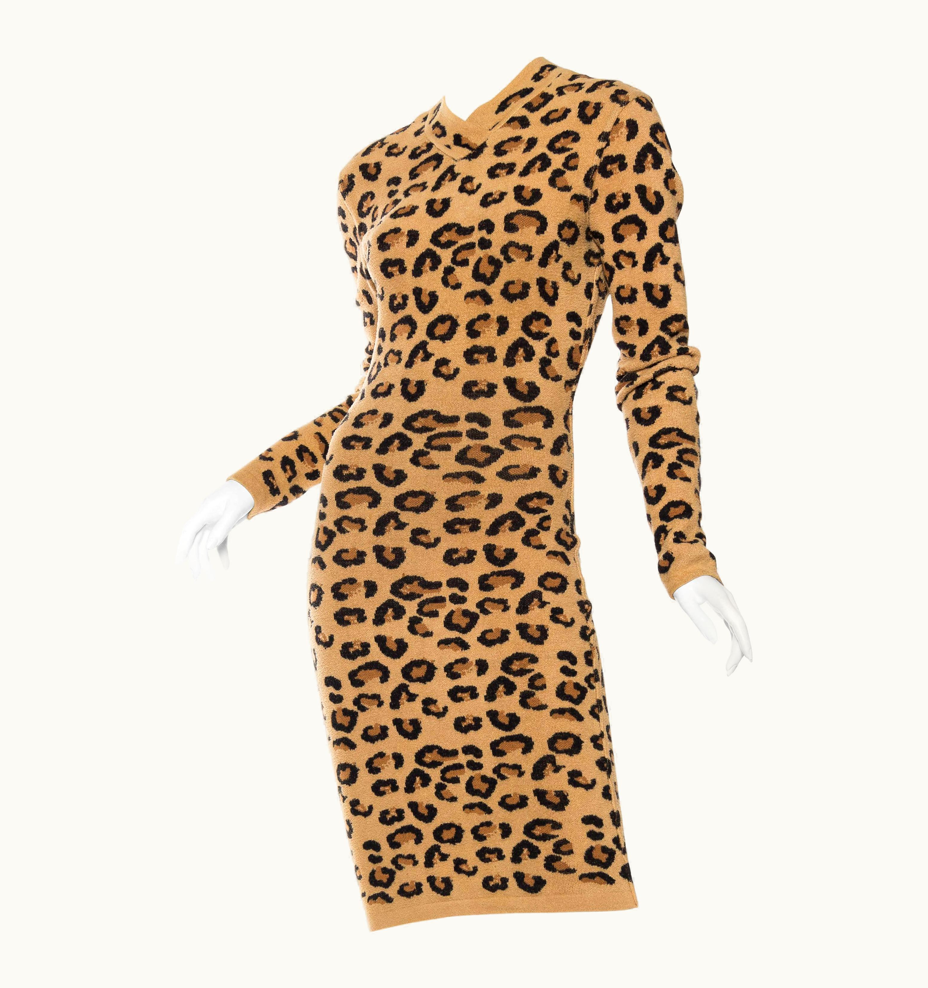 Alaia Azzedine Alaia Wool Blend Knit Iconic 1991 Leopard Collection Dress