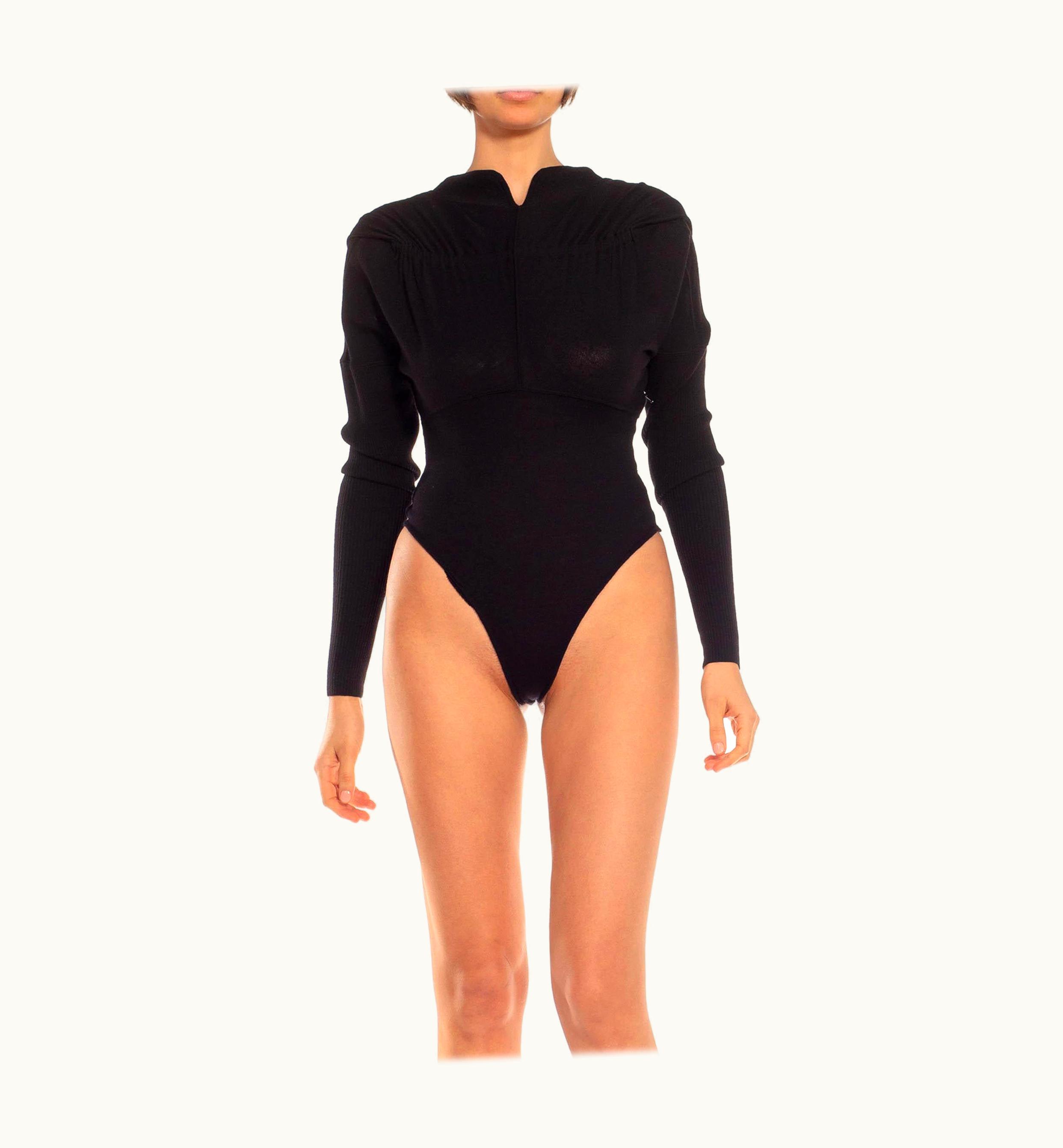 Alaia 1990s Azzedine Alaia Black Wool Knit Backless Long Sleeve Bodysuit