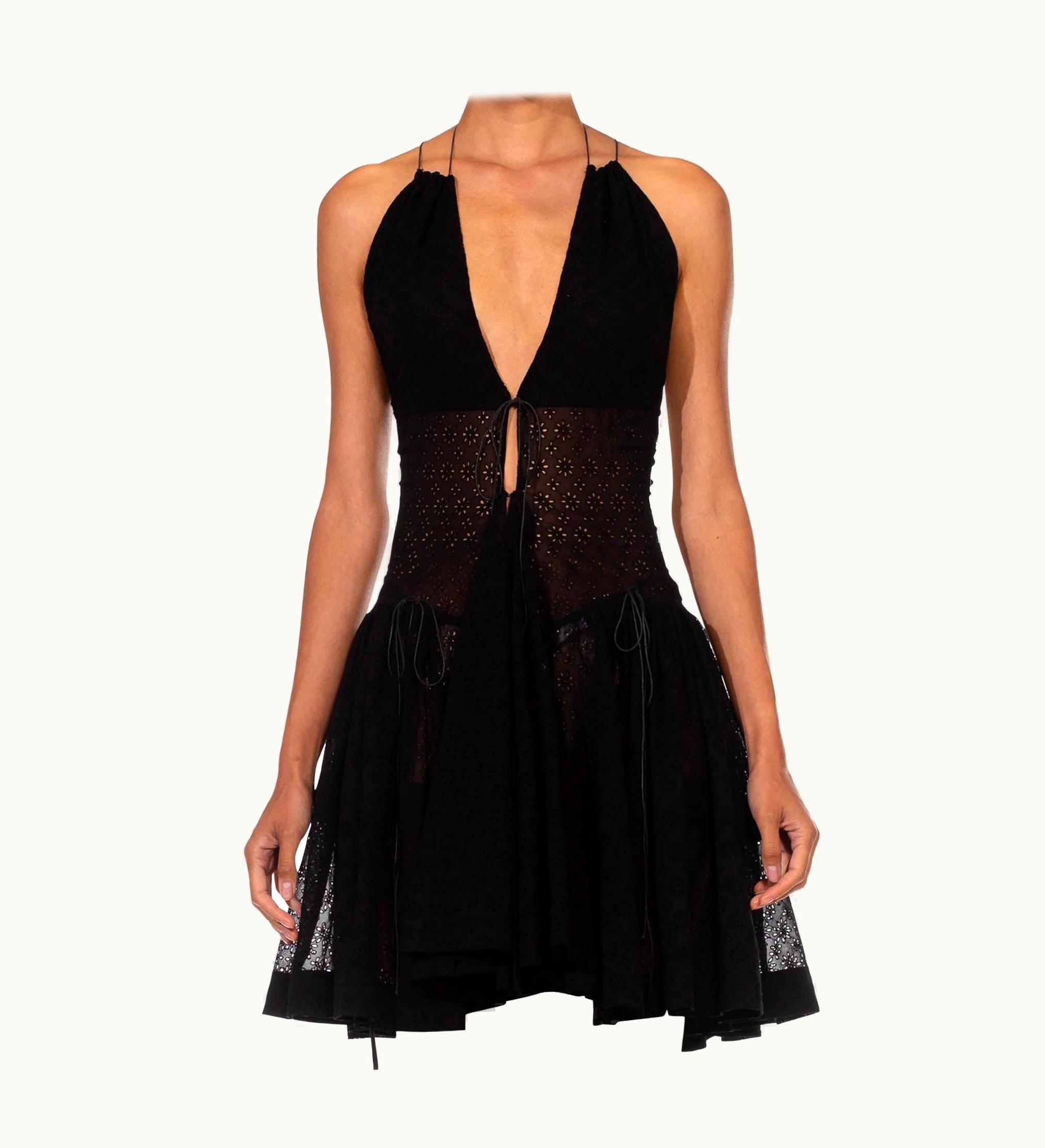 Alaia 1990s Azzedine Alaia Black Polyester Voile Lace Strapped Halter Backless Dress