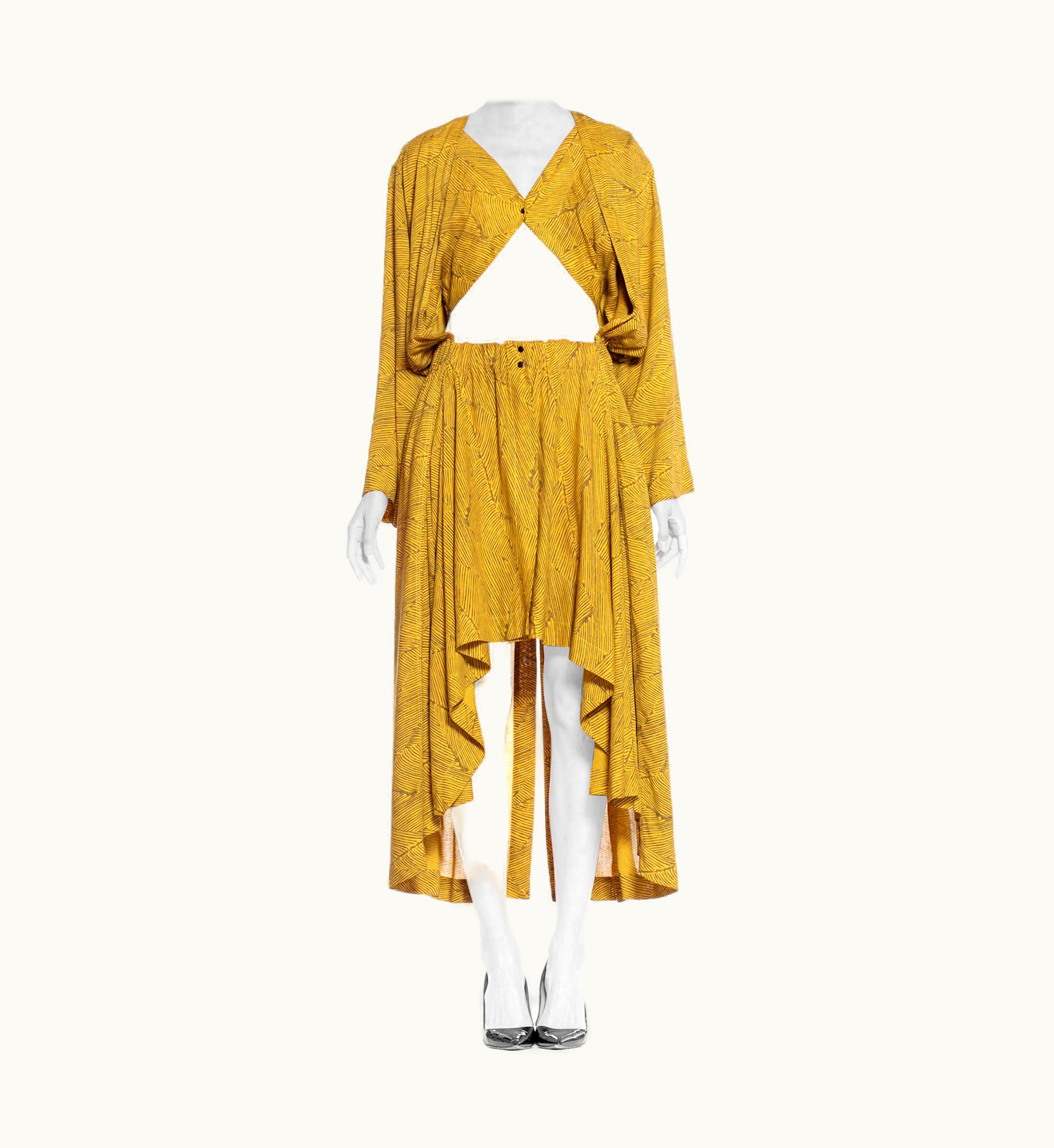 Alaia 1980' Azzedine Alaia Yellow Animal Print Cotton Oversized Dress With Faux Bra